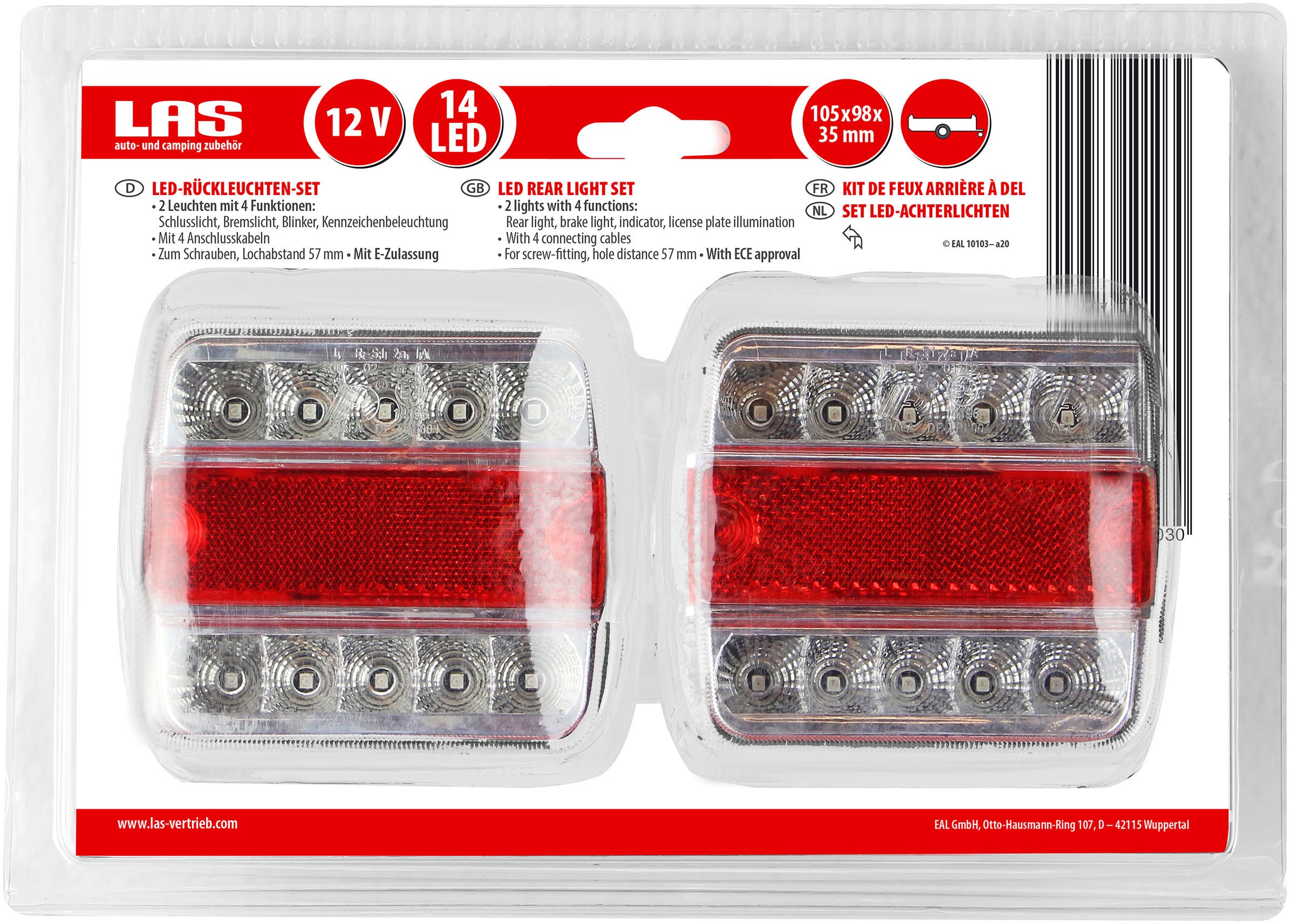 LAS Anhänger-Rückleuchte »LED Rückleuchten Set für Anhänger 12V« 2 Stk. Neutralweiß | rot