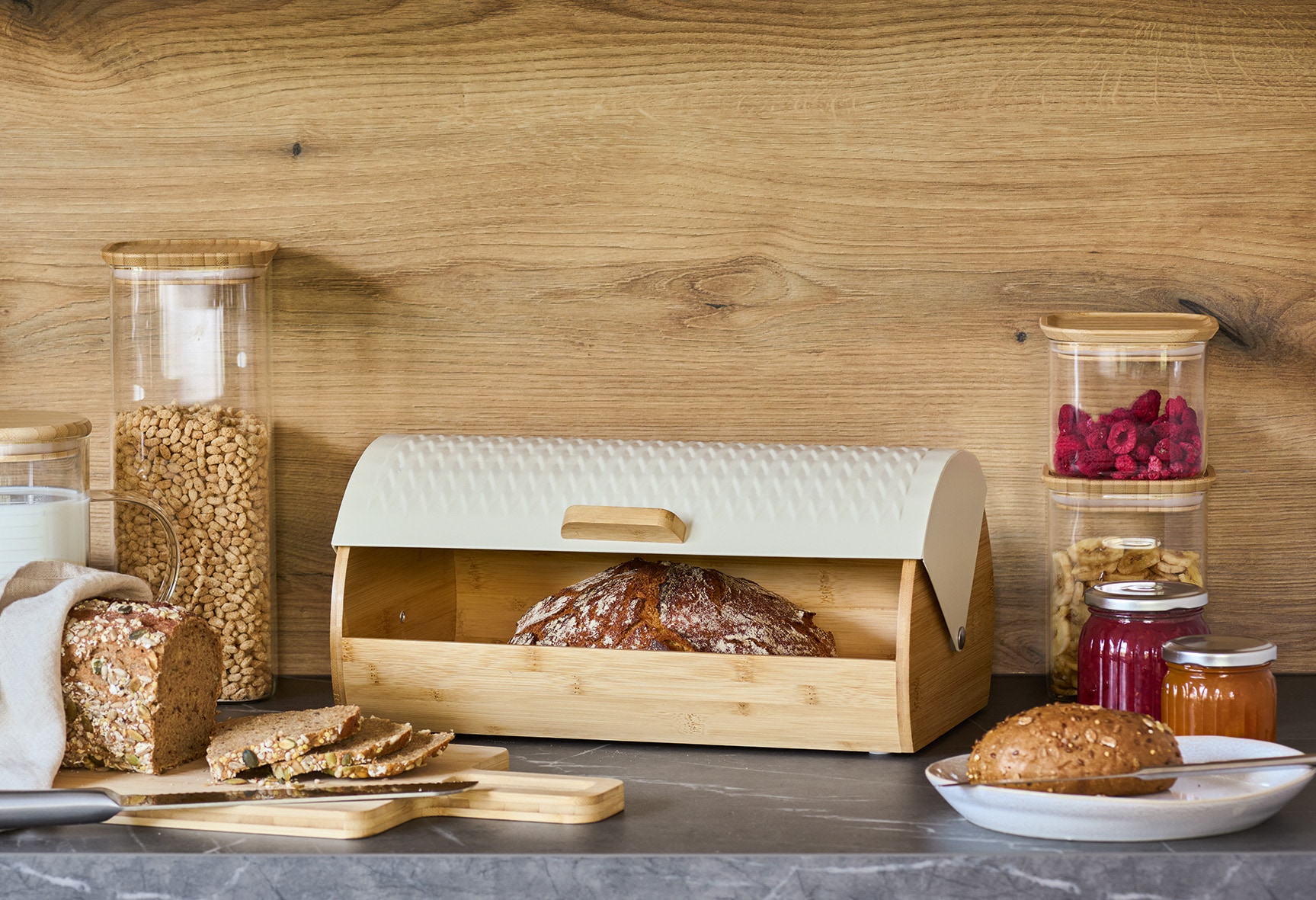 Zeller Present Brotkasten »Brotbox« Bambus/Metall, creme - ca. 36x21x17 cm