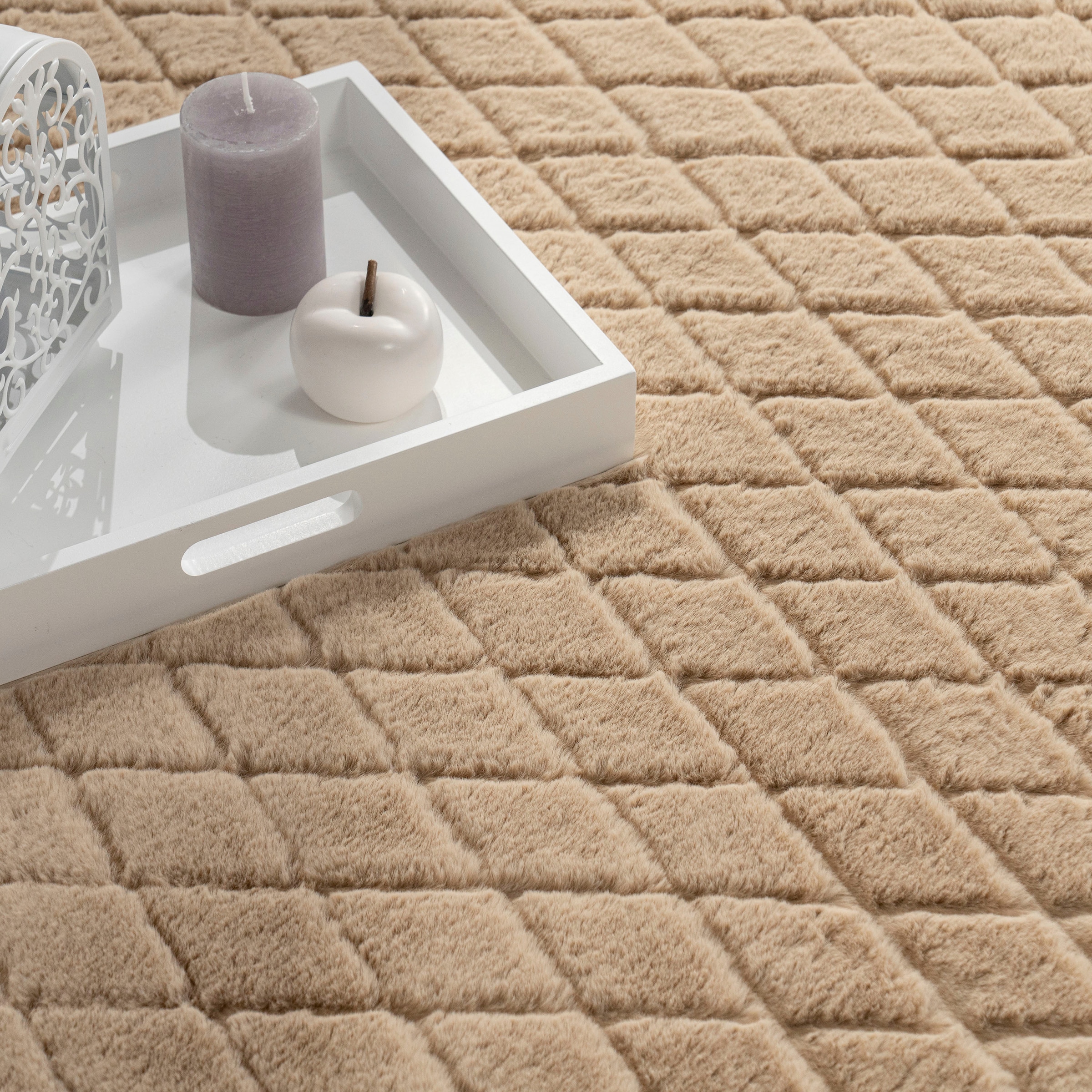 Paco Home Hochflor-Teppich »Arnheim 742«, rechteckig, 26 mm Höhe, Uni Farben, Rauten Muster, besonders weich, Hoch-Tief Effekt