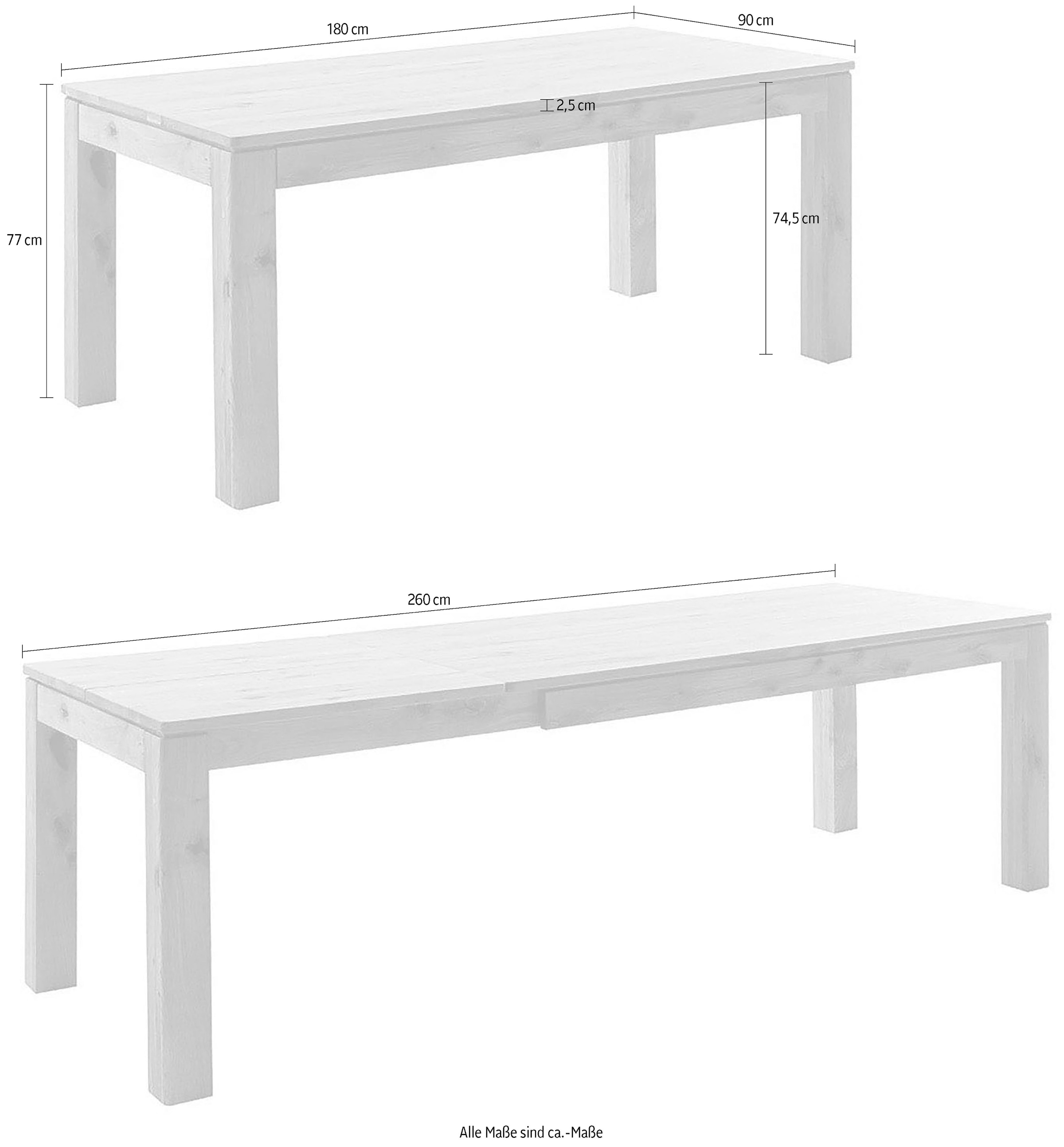 MCA furniture Esstisch »ETNA 4-Fuß Tisch«, (Einzelstück), Massivholz,durchgehende Lamelle,Stollenfuß 10x10cm,Tischplatte 2,5cm