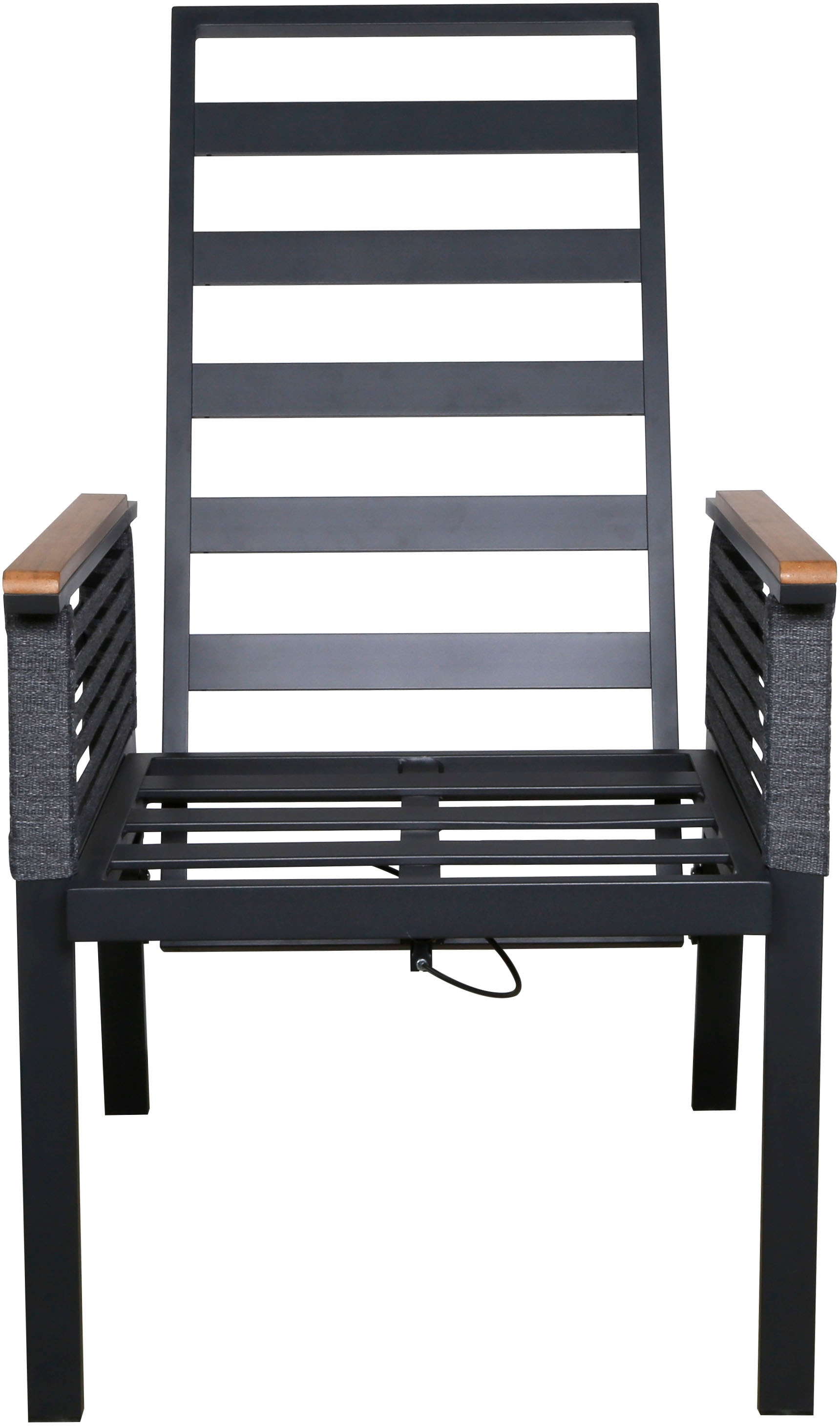 KONIFERA Garten-Essgruppe »Edessa Komfort«, (Set, 17 tlg., 8x Stuhl mit Rückenverstellung, 1x Tisch 220x97x74 cm, inkl. Auflagen), Tischplatte aus Alu-Lamellen,Armlehne mit Seilgeflecht&Noonwood-Latten