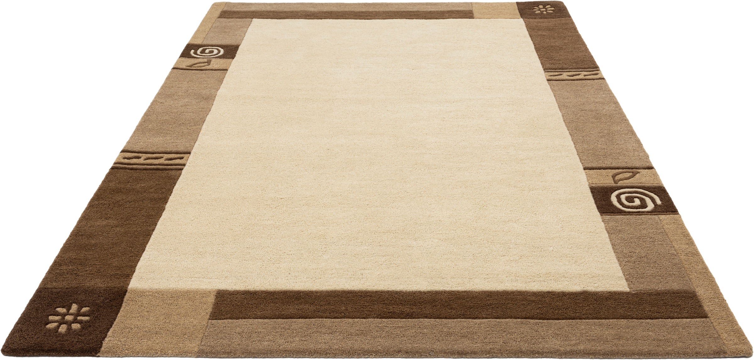 Thumbnail - THEKO Wollteppich "Tromso, Wolle, handgearbeitet, Bordüre mit Hoch-Tief-Effekt" rechteckig 15 mm Höhe Wohnzimmer, Schlaf...