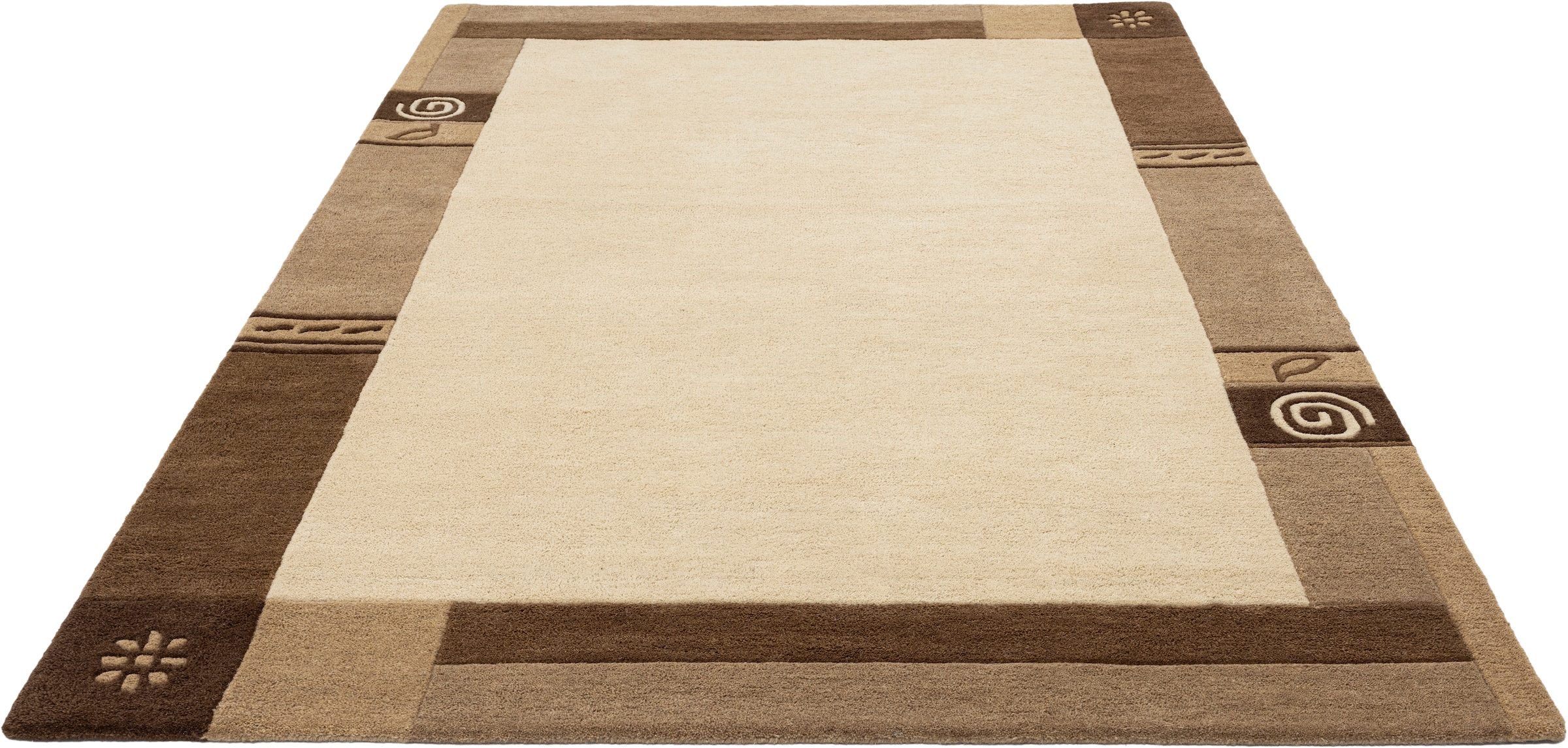 THEKO Wollteppich "Tromso, Wolle, Handgefertigt, Bordüre mit Hoch-Tief-Effe günstig online kaufen