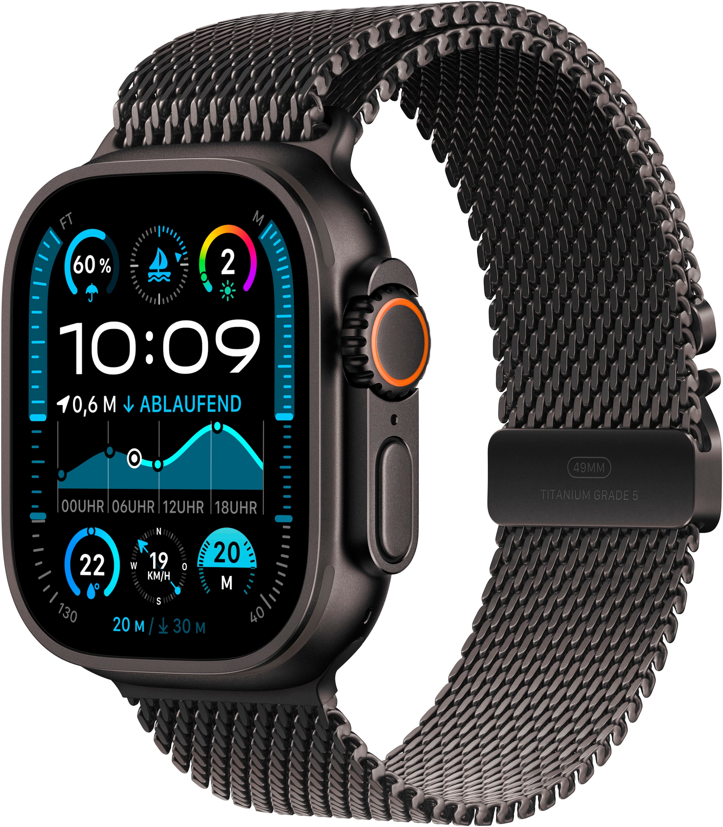 APPLE Smartwatch "Watch Ultra 2 (2024) GPS + Cellular", 49, Cellular, M, Milanaise, schwarz, Smartwatches