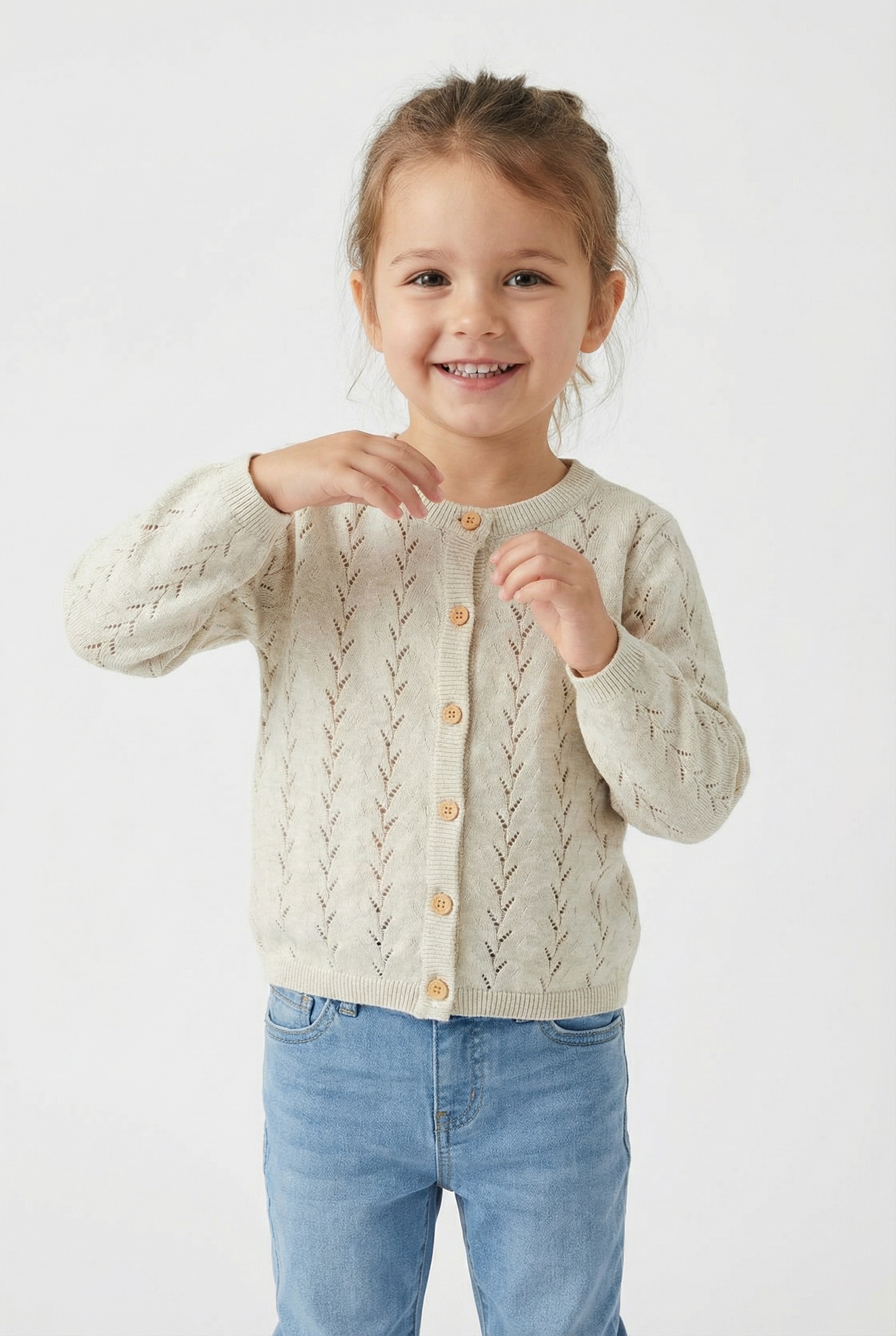 Name It Strickjacke "NMFBANNI für Mädchen mit Ajour-Strick und Rippbündchen" unifarben, casual, regular fit, Baumwolle, Rundhals
