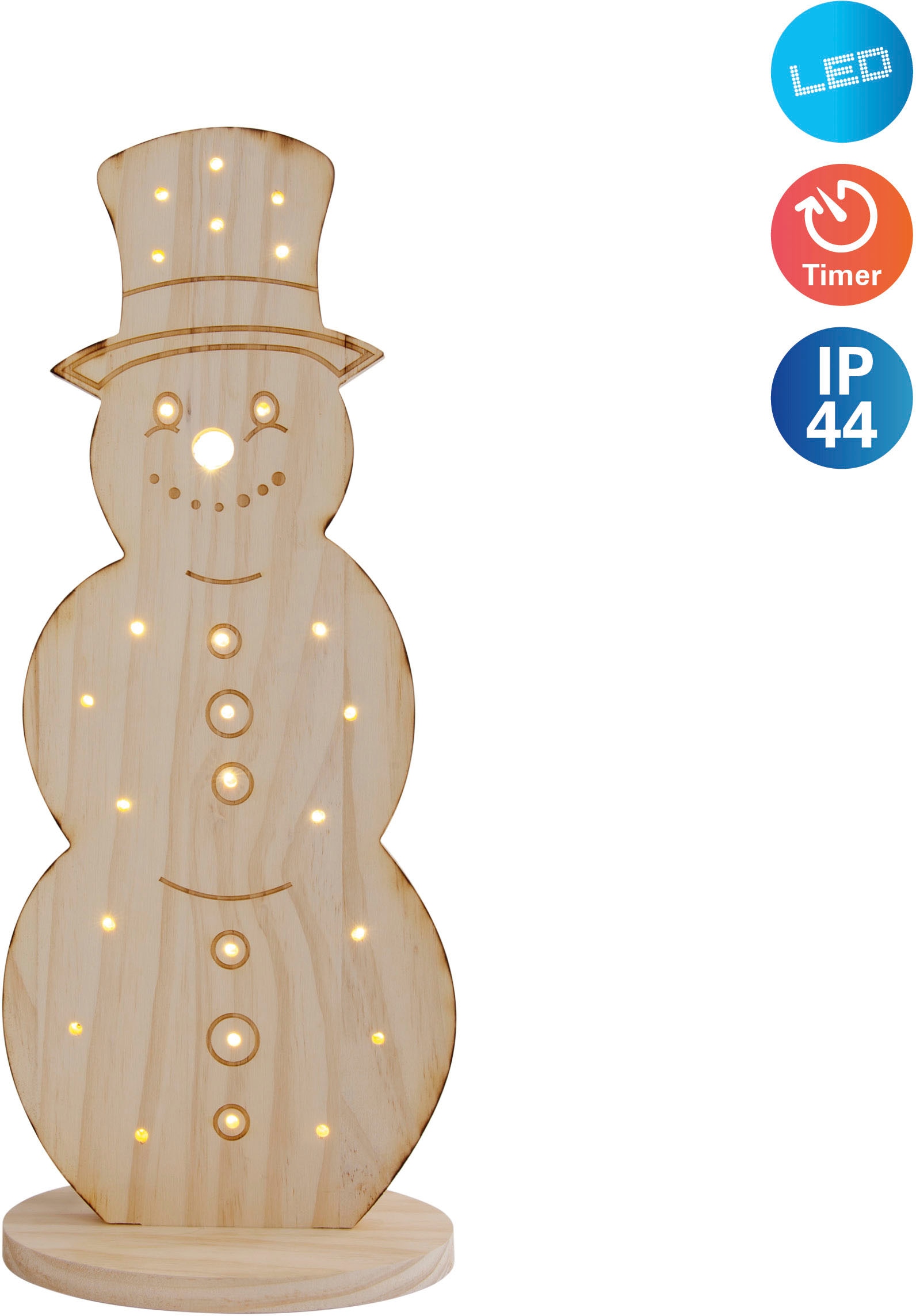 näve LED Dekoobjekt »Snowy, Weihnachtsdeko aus Holz«, Leuchtmittel LED-Board | LED fest integriert, Schneemann aus Holz, Höhe ca. 50 cm, Batteriebetrieb