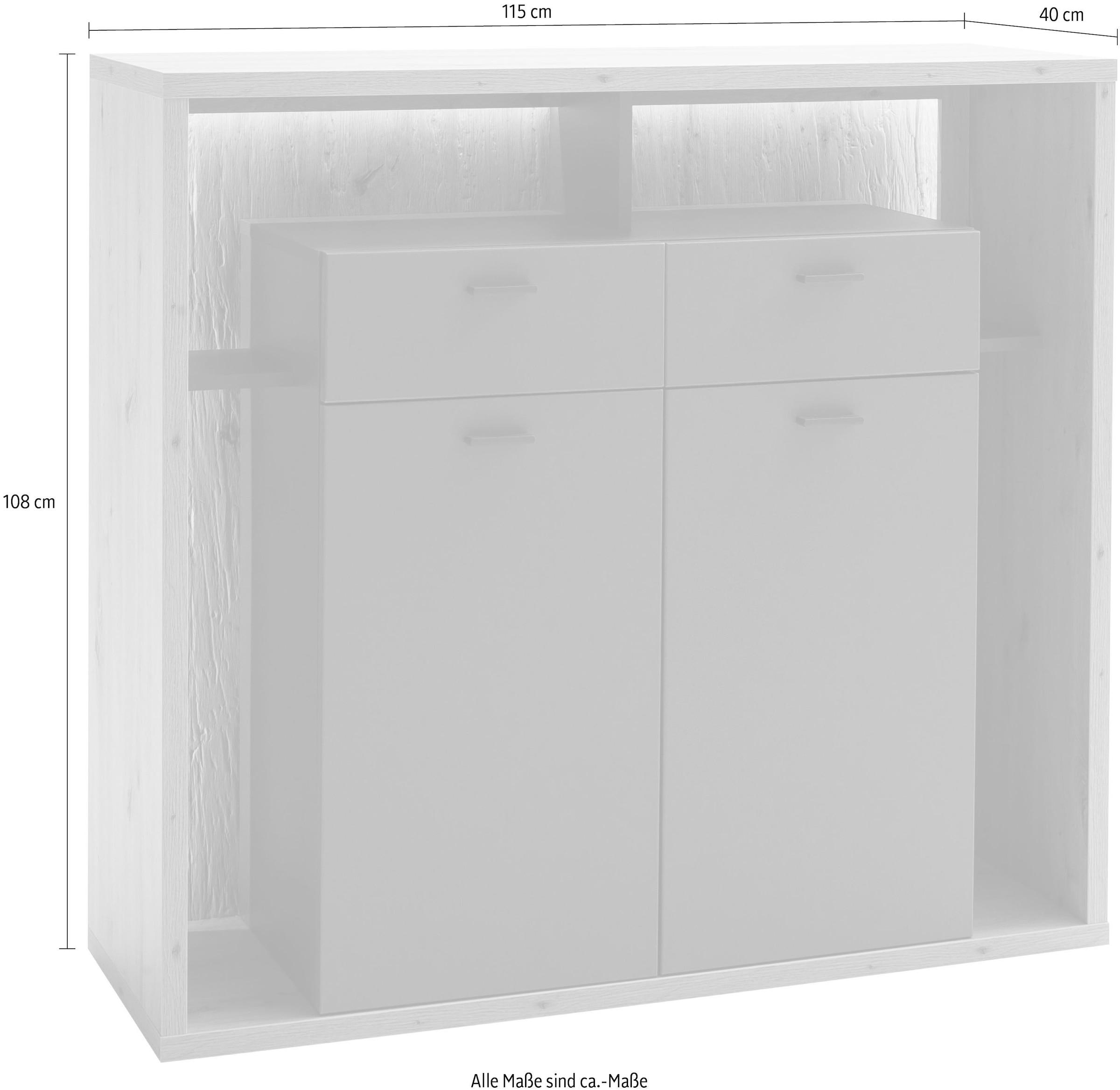 MCA furniture Highboard »Lizzano«, Wohnzimmerschrank mit 3-D Rückwand, wahlweise mit Beleuchtung