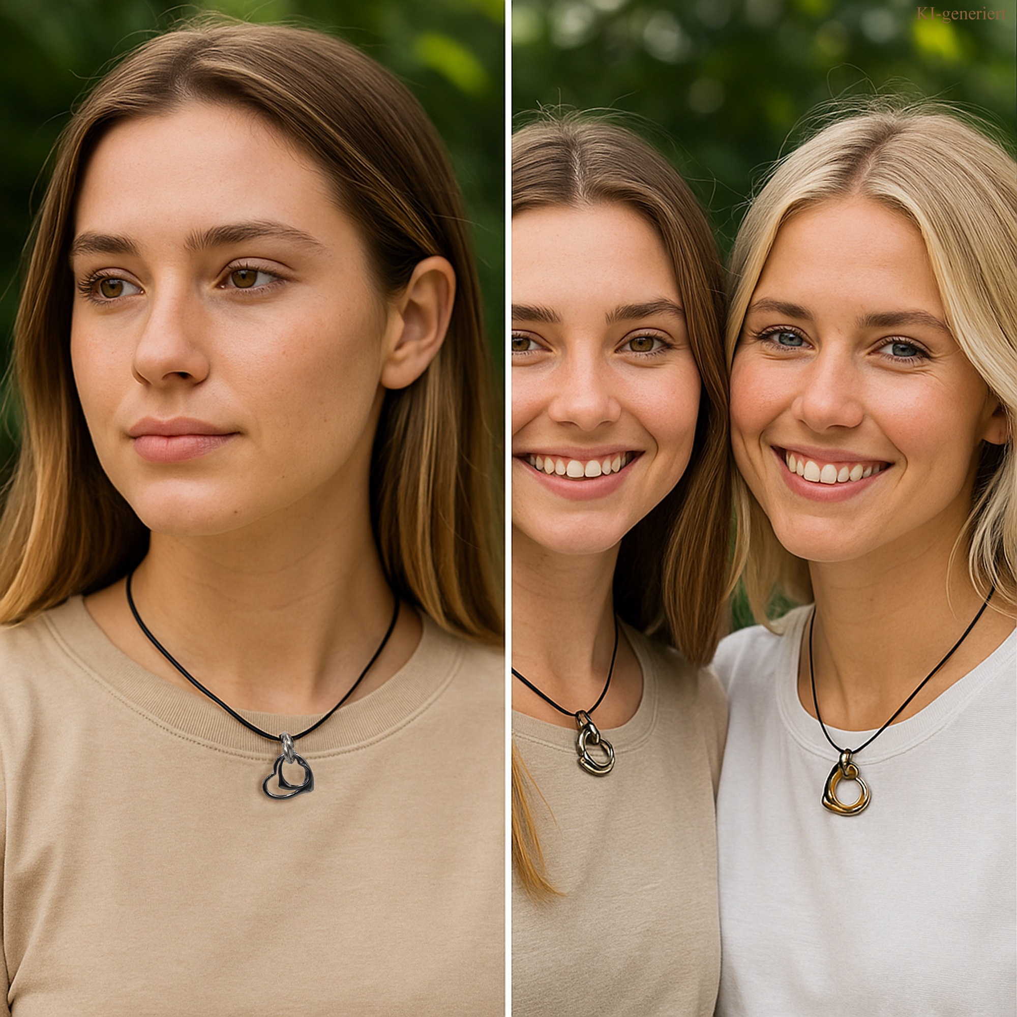 Steuer Kette mit Anhänger »Set Metall Herz zweifarbig Glasstein weiß Kunstleder schwarz«