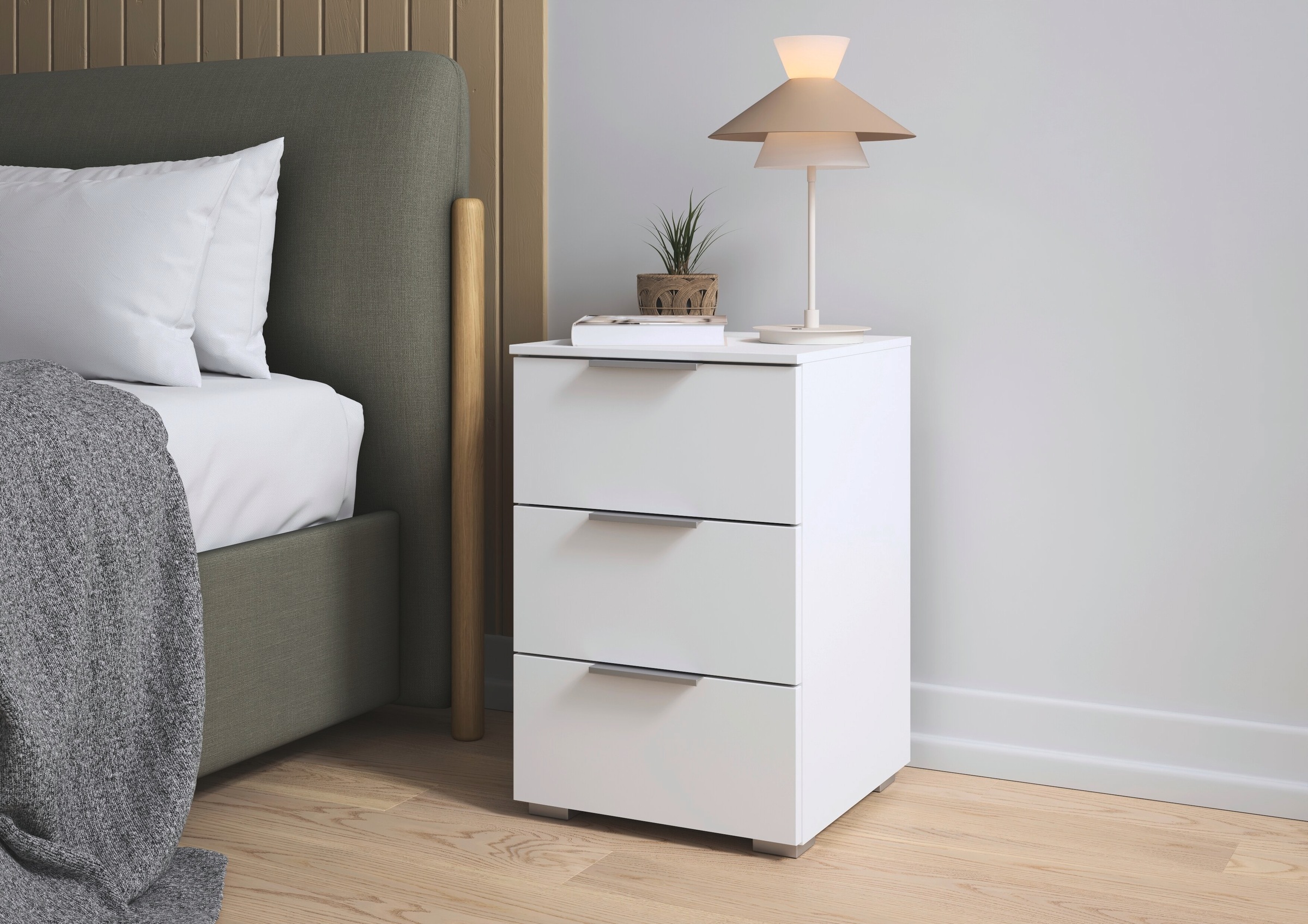 OTTO home Nachtkommode »Nachttisch Nachtschrank Schubladen Sideboard Schubladenkommode CORTONA« Breite 40 cm inkl. SOFT-CLOSE-FUNKTION, mit moderner Dekor-Front,  mit 3 geräumigen Schubladen, Kantengriff aus Metall MADE IN GERMANY