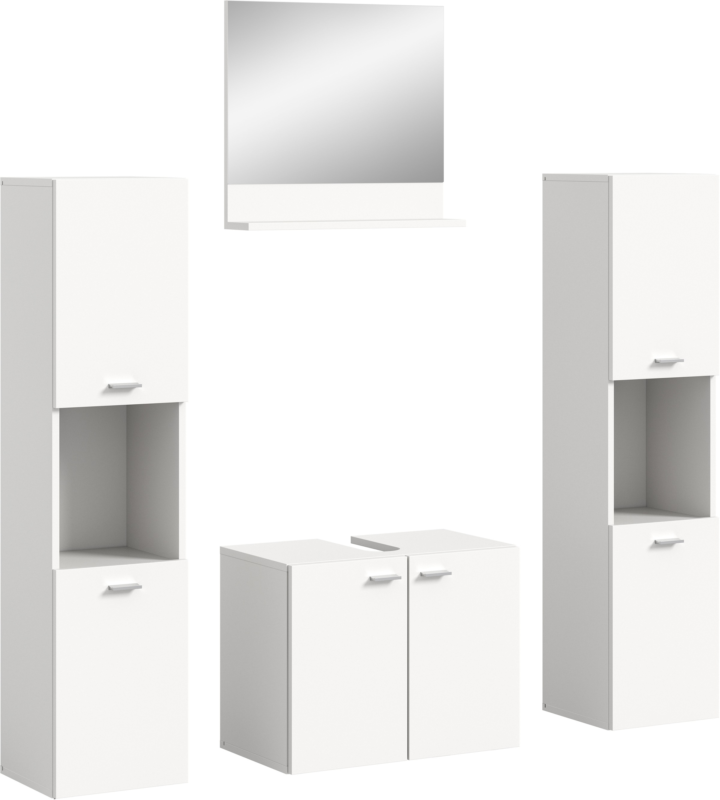 welltime Badmöbel-Set »Tampa, Breite 137cm, 4-teilig«, (4 St.), Waschbeckenunterschrank, Spiegel, Hochschrank
