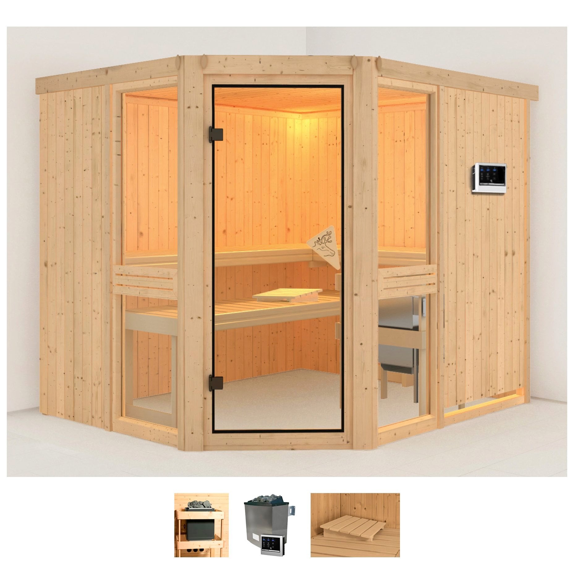 Karibu Sauna "Aline 3" Set, Ofen 9 KW externe Strg easy