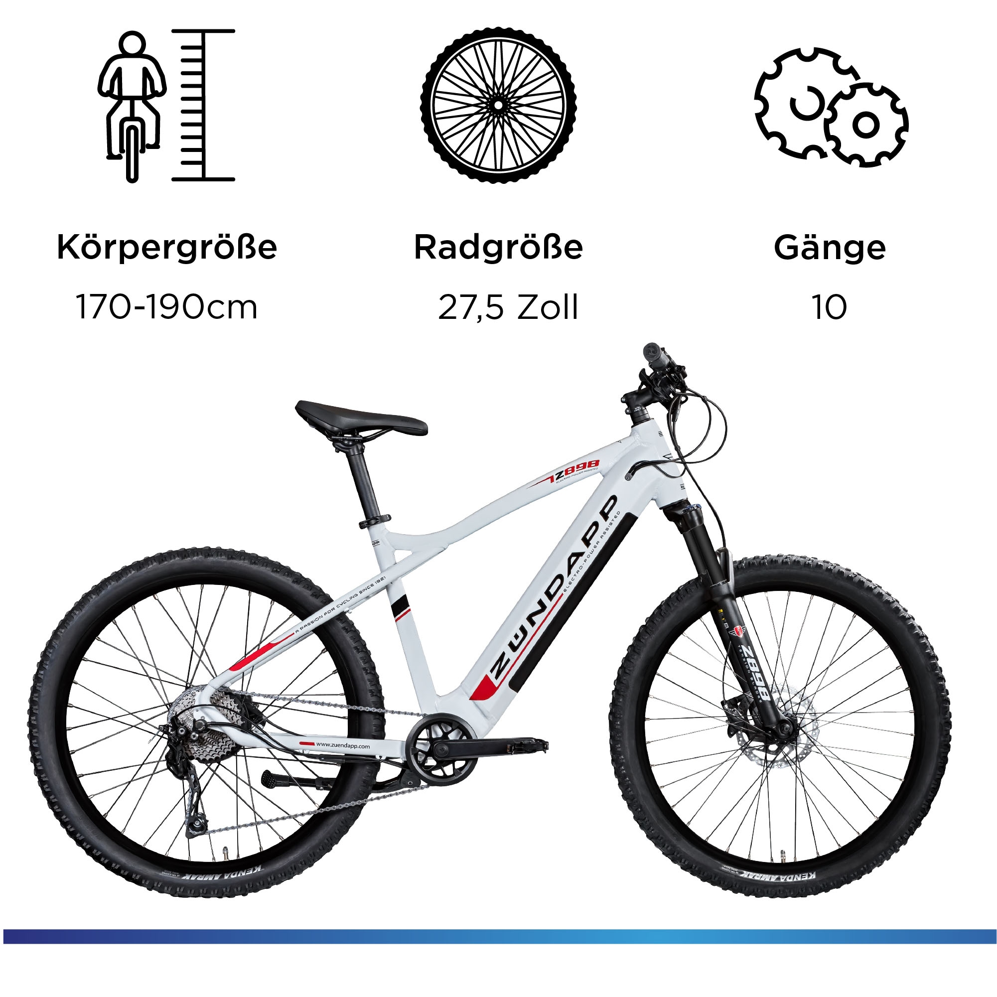 Zündapp E-Bike »Z898«, 10 Gang, Heckmotor 250 W, Pedelec, Elektrofahrrad für Damen u. Herren, MTB