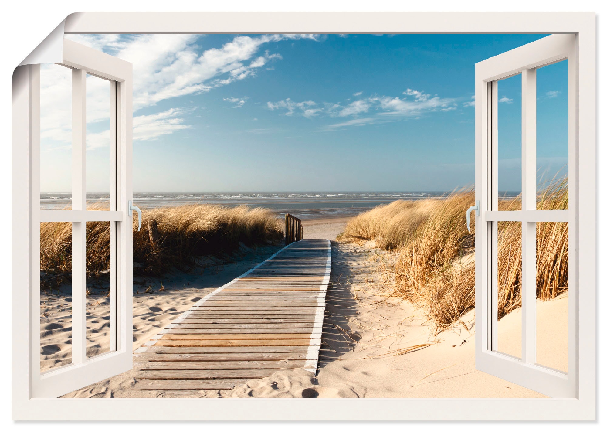 Artland Wandbild »Fensterblick versch. St.), oder Langeoog«, bestellen Größen Poster (1 Fensterblick, | BAUR in als Nordseestrand Wandaufkleber Leinwandbild, auf