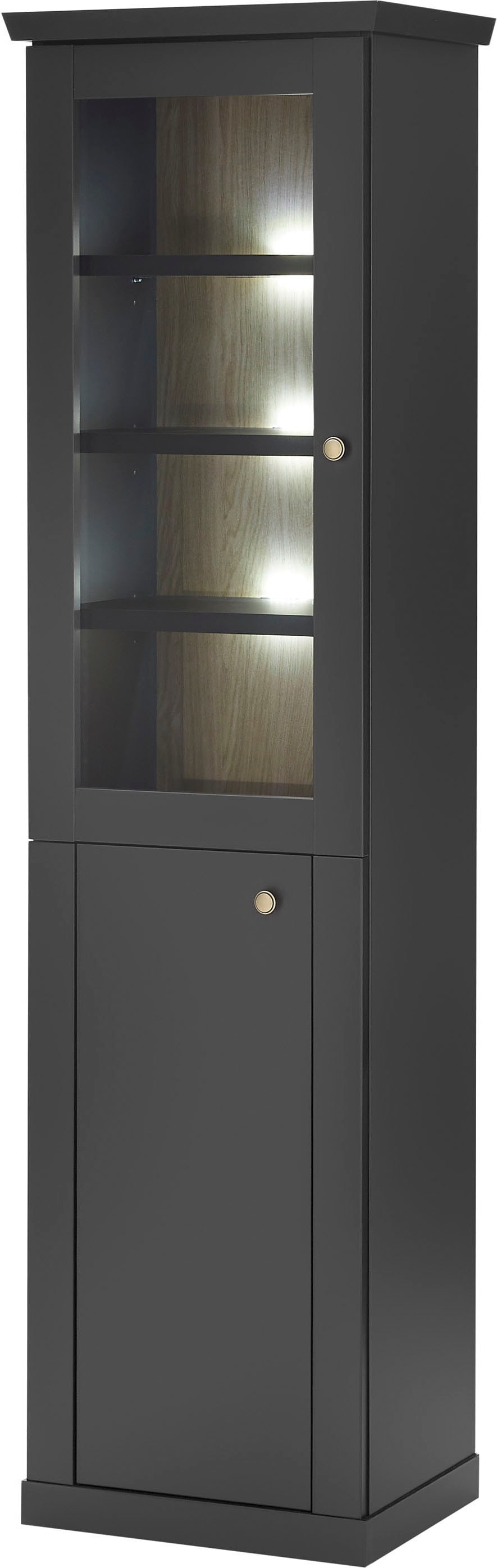 Home affaire Vitrine »Lincoln, Hochschrank im Landhausstil, moderne Glasvitrine« edles Design, messingfarbene Knopfgriffe, vielseitig einsetzbar