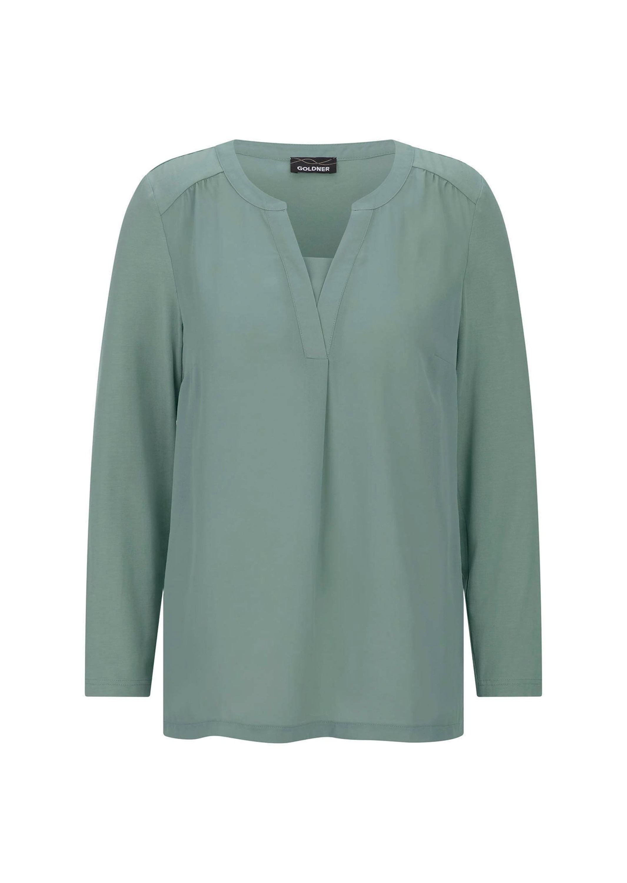 GOLDNER Kurzarmbluse "Elegantes Chiffonshirt mit Jersey-Details" Schlitz