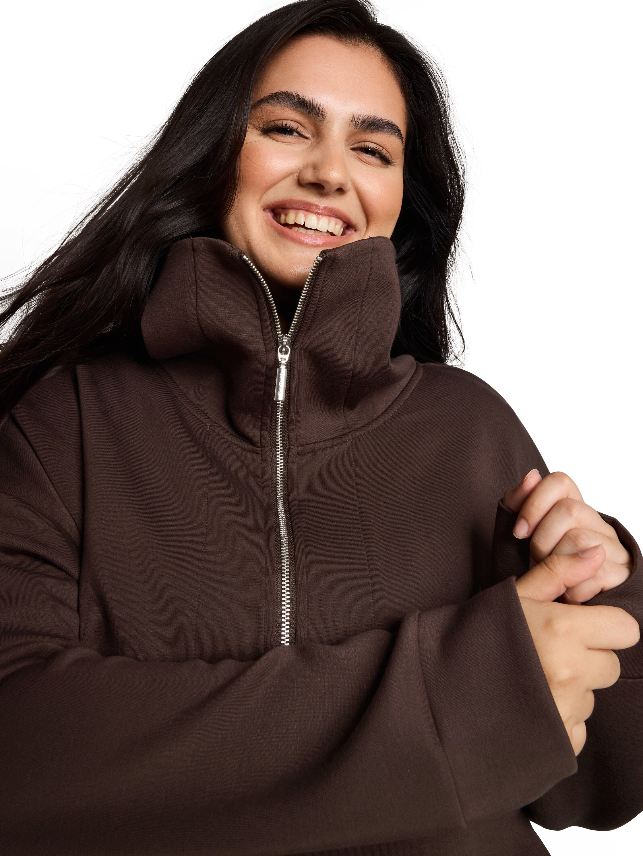 TOM TAILOR PLUS Sweatshirt , mit Troyerkragen und Bindeband am Saum / Stretch / Große Größen
