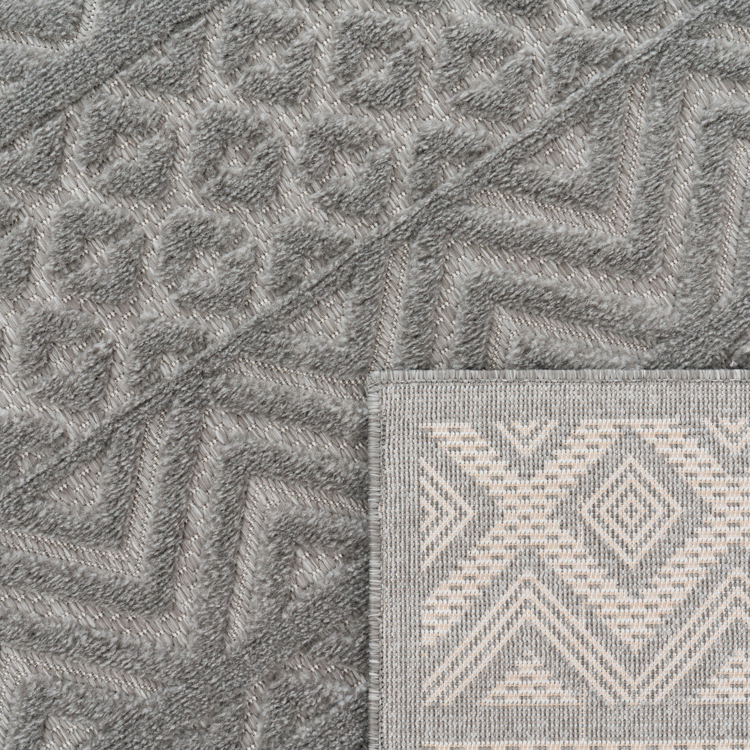 Paco Home Teppich »Livorno 673«, rechteckig, 14 mm Höhe, Uni-Farben, Scandi, Rauten Muster, Hoch-Tief Effekt, Outdoor geeignet