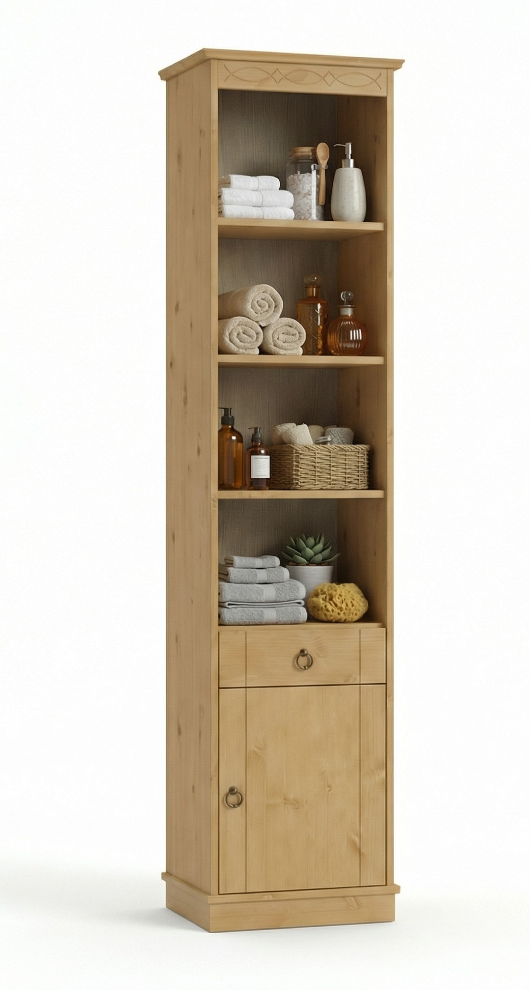 OTTO home Hochschrank "Indra, Badschrank, Badmöbel, Badezimmerschrank" B/T/H: 46/32/186 cm, aus massiver Kiefer, mit Schublade, FSC-zertifiziert