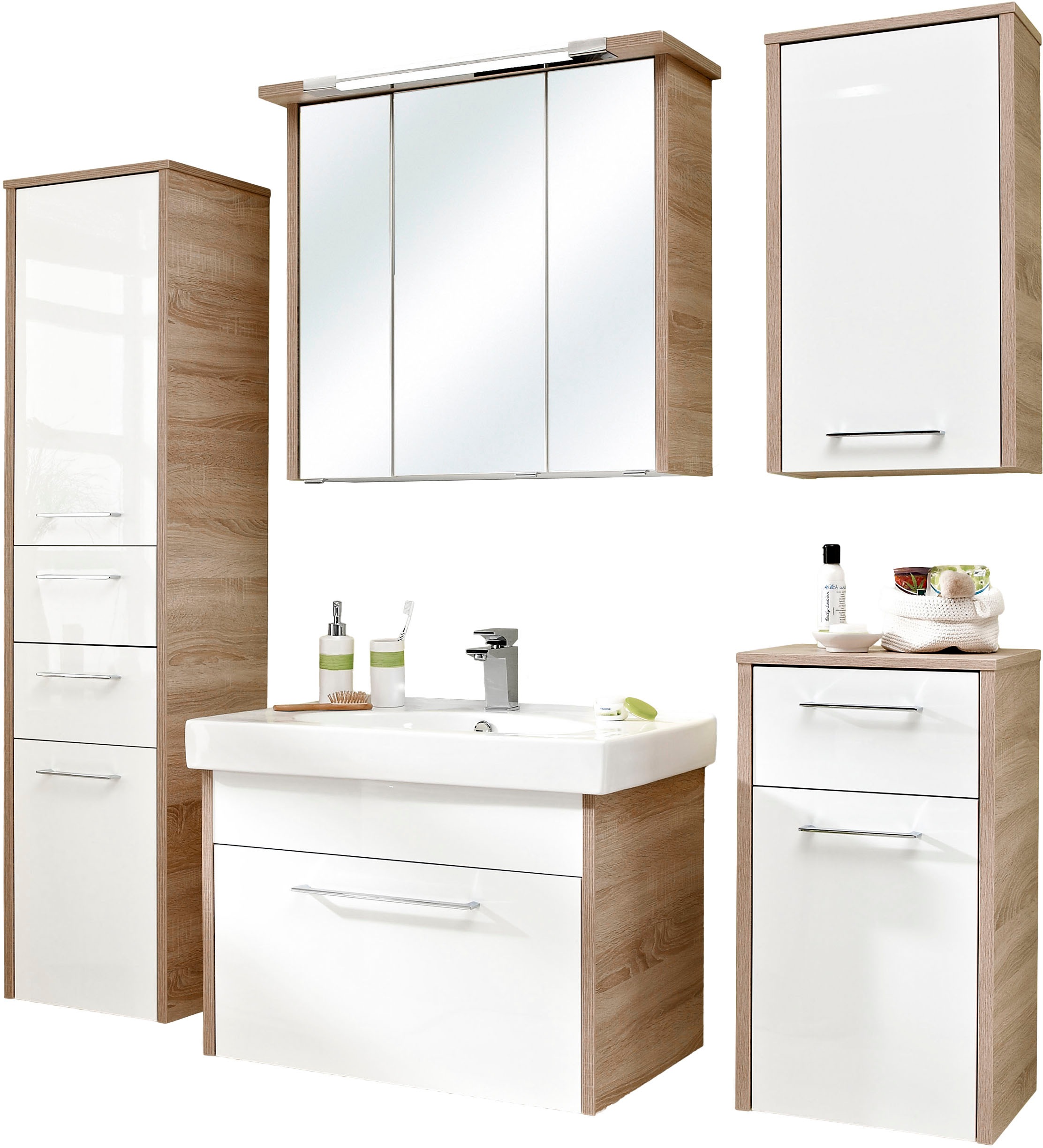 Saphir Badmöbel-Set "Quickset 382 5-teilig, Keramik-Waschtisch mit LED-Spie günstig online kaufen