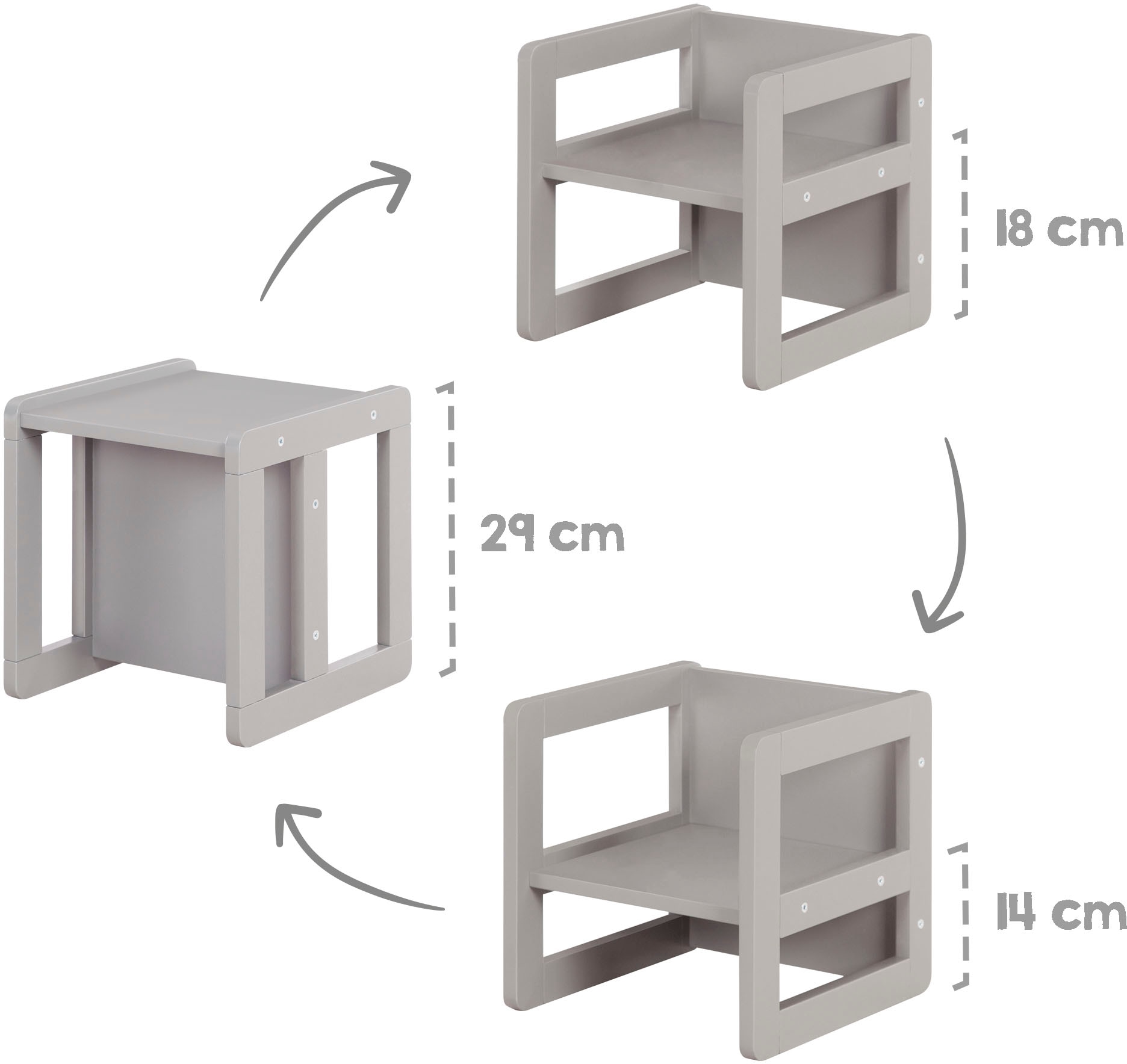 roba® Kindersitzgruppe »3in1, grau«, als Wendehocker mit 3 verschiedenen Höhen verwendbar