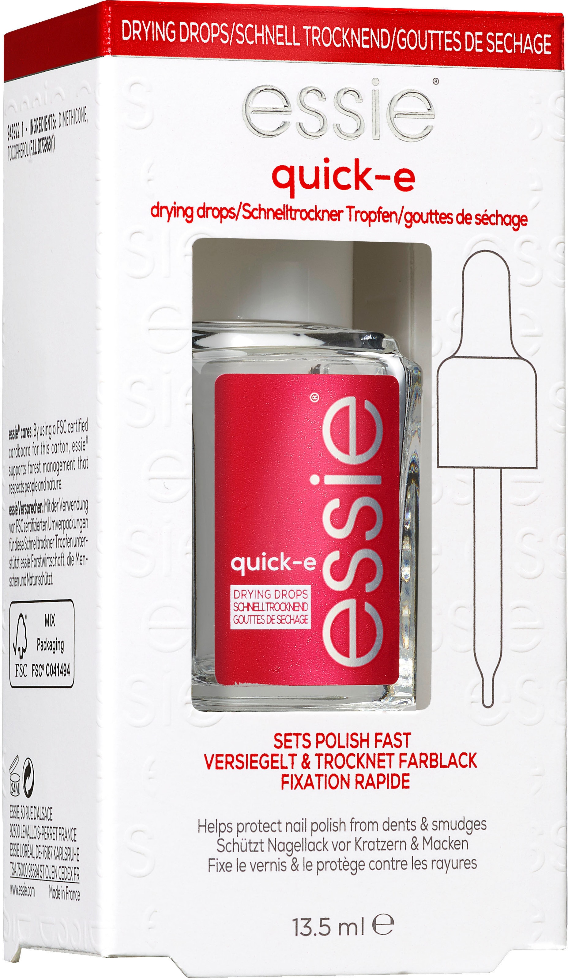 essie Überlack »quick-e drying drops«, mit natürlichen Inhaltsstoffen