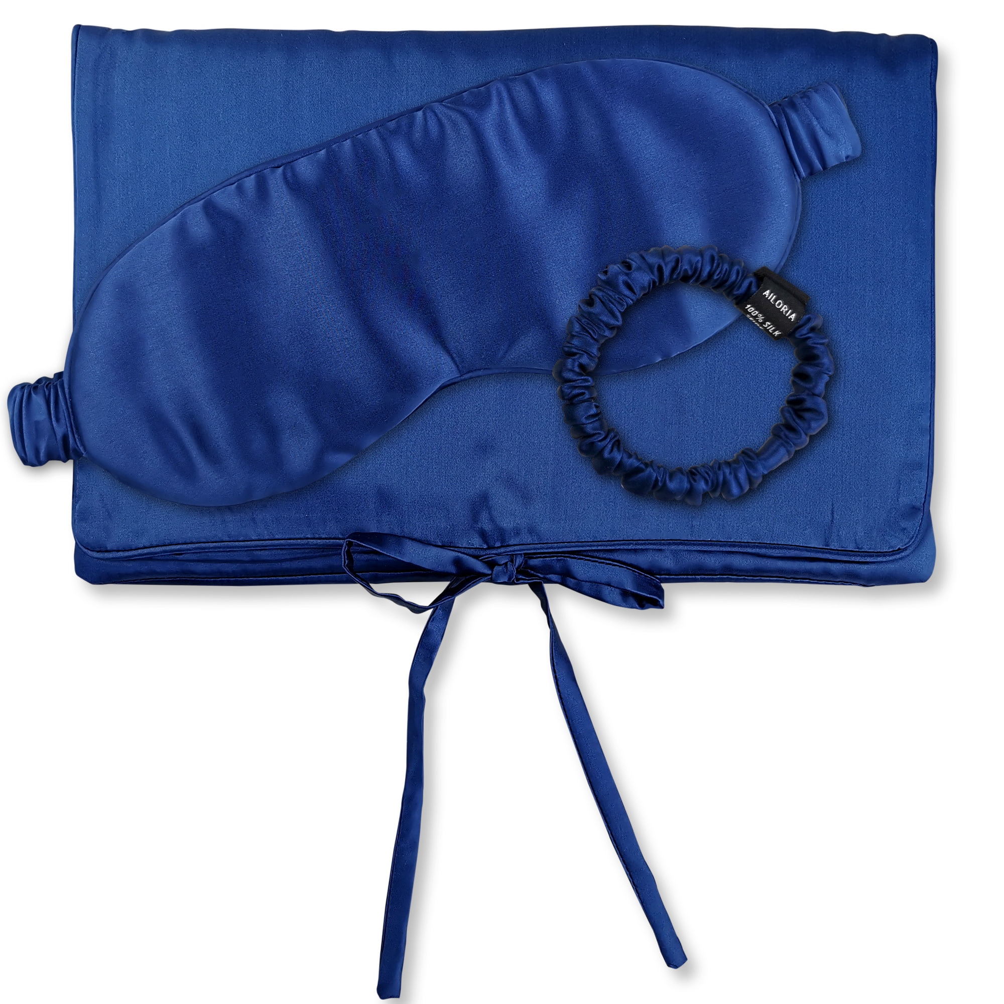 "Seidentuch AILORIA ""Tasche, Schlafmaske & Scrunchie S TRAVEL SET BEAUTY S"", Damen, blau (midnight blau), Obermaterial: 100% Seide silk.