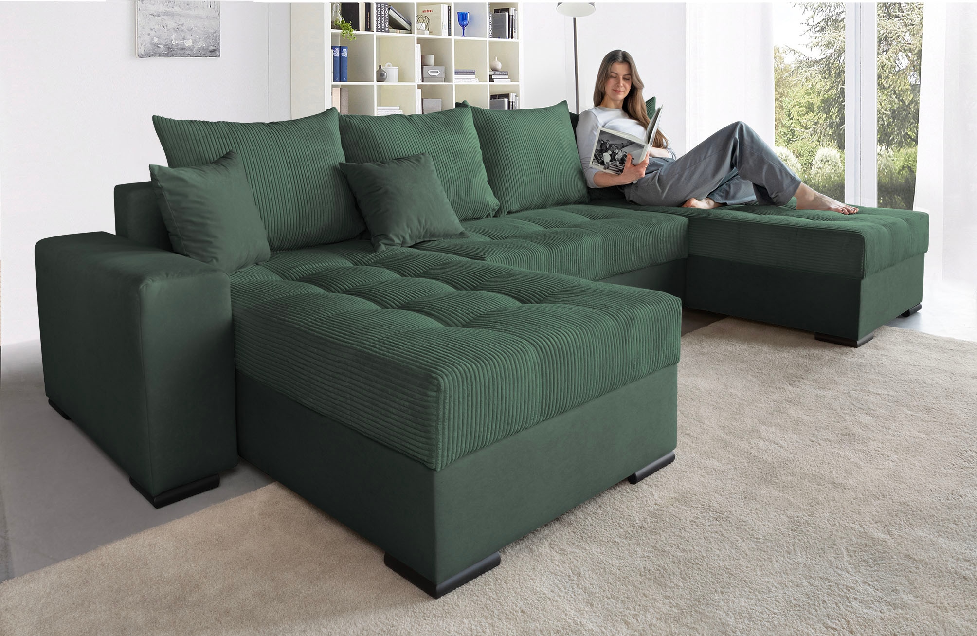 COLLECTION AB Wohnlandschaft "Josy XL U-Form, B: 313 cm in Cord, Cord-Mix" Schlaffunktion, Bettkasten & 2 Zierkissen, Federkern