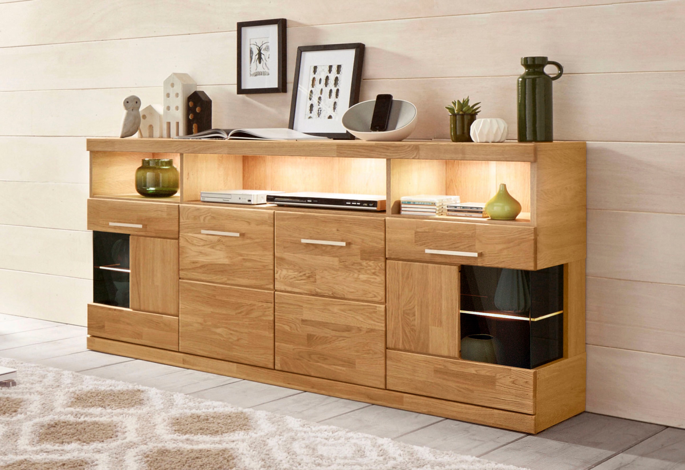 Home affaire Sideboard "Ribe,180cm breit,Oberplatte aus Massivholz, 9 Fäche günstig online kaufen