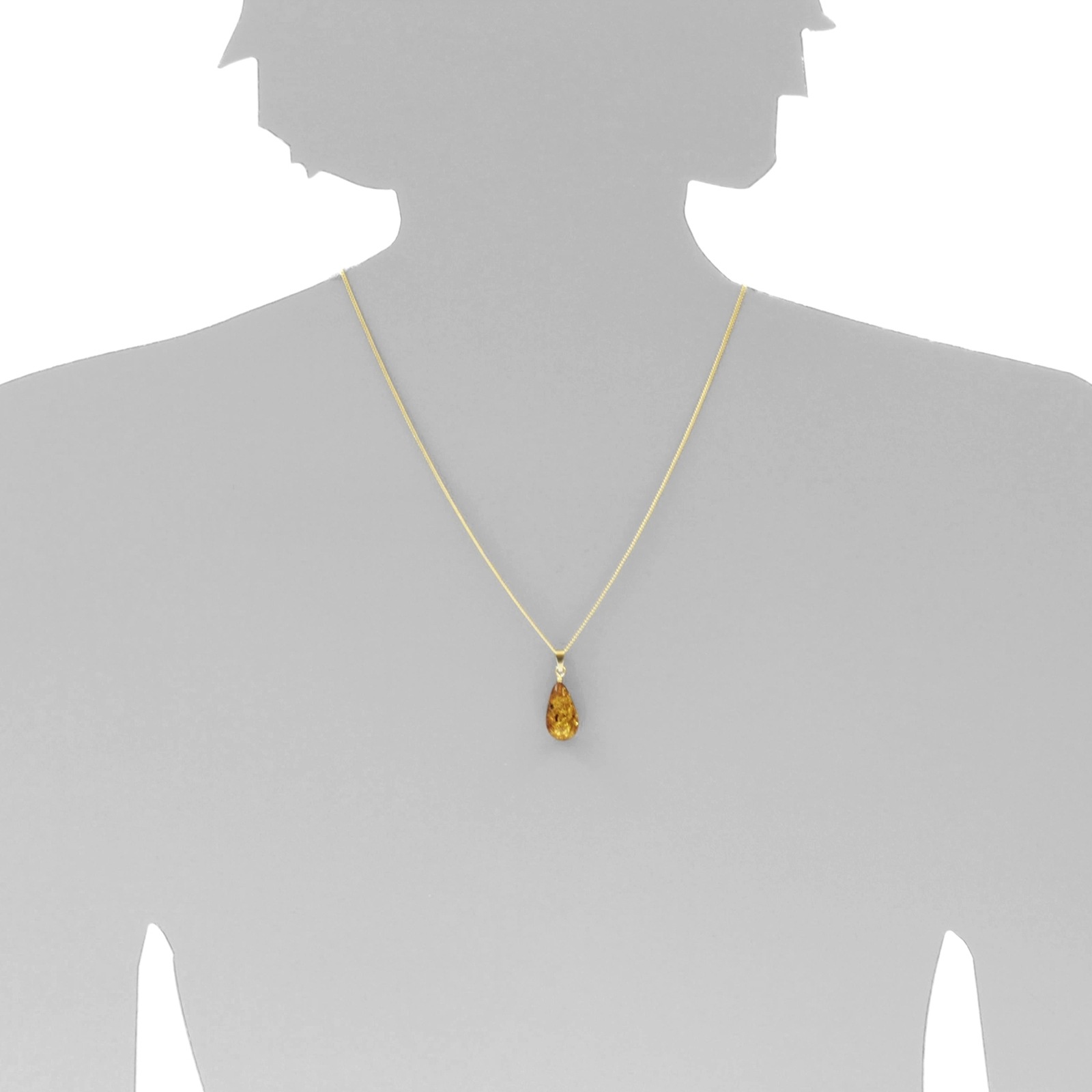 Kette mit Anhänger OSTSEE-SCHMUCK "Ostsee-Schmuck Kette mit Anhänger Tropfen ca. 17 mm lang" Gr. 60, gold, Halsketten, Damen, 60cm, Silber 925 (Sterlingsilber), L: 42 5