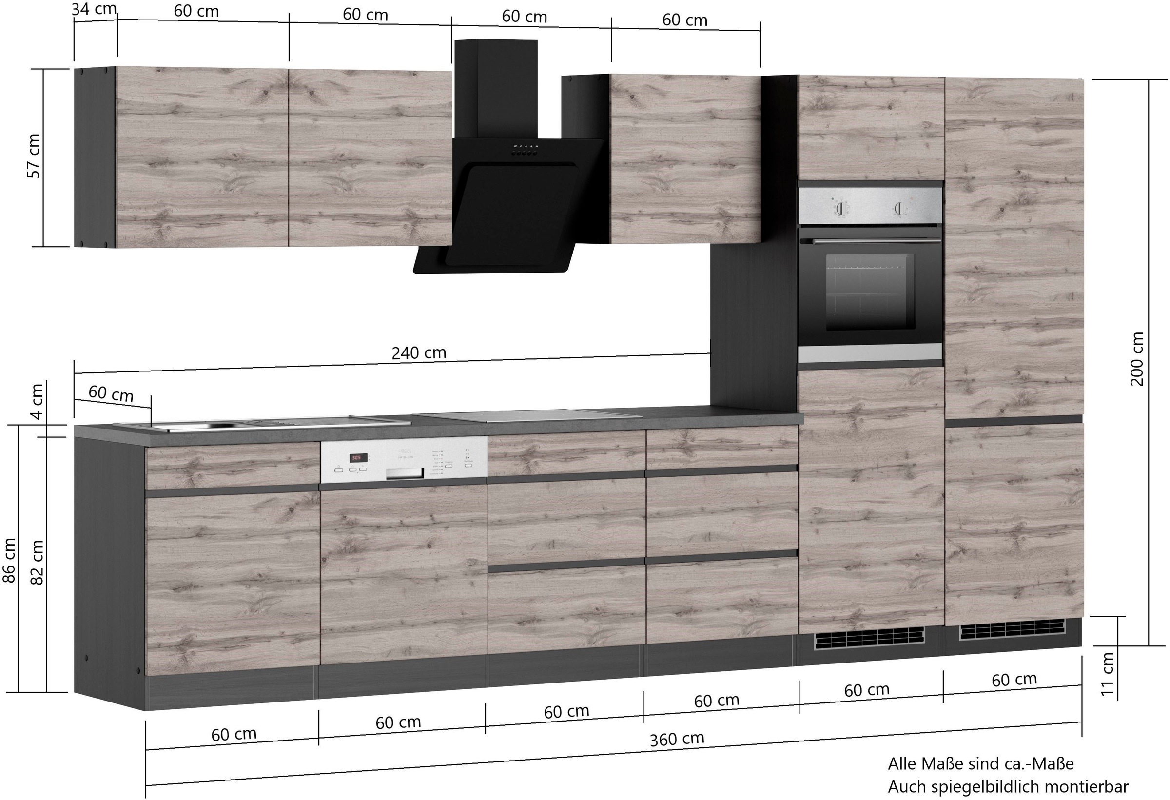 KOCHSTATION Küchenzeile »KS-Riesa«, Stellbreite 360 cm, ohne E-Geräte