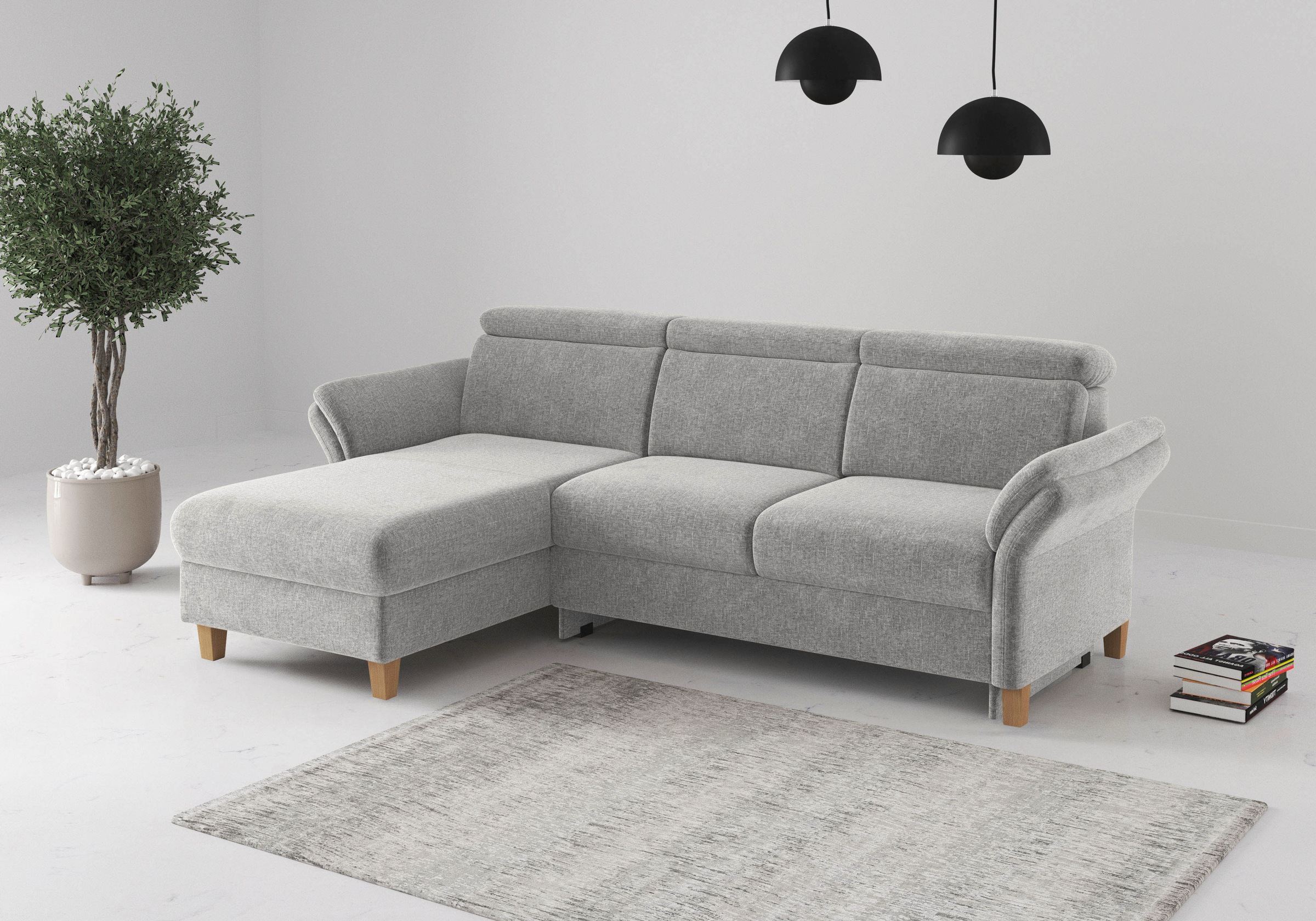 Ecksofa HOME AFFAIRE "Glendale, L-Form", hellgrau, B:253cm H:84cm T:166cm, 100% Polyester, Sofas, Ecksofa, inkl. Kopfteilverstellung, wahlweise mit Vorziehsitz und Bettkasten 10