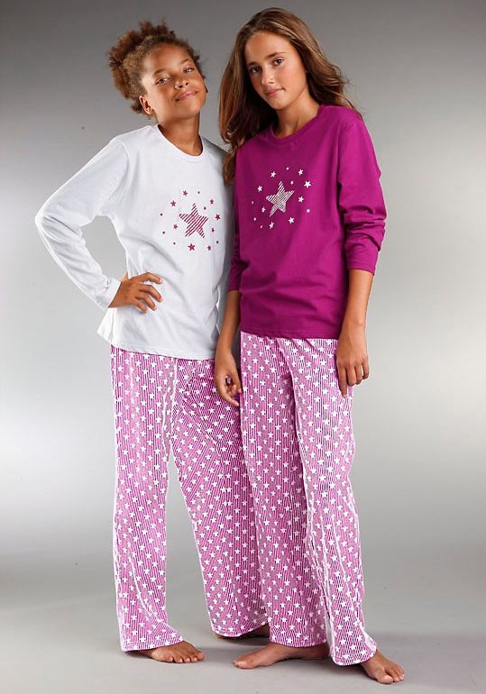 petite fleur by Lascana Pyjama 4 tlg. langer Schlafanzug mit Sternendruck, aus Baumwolle