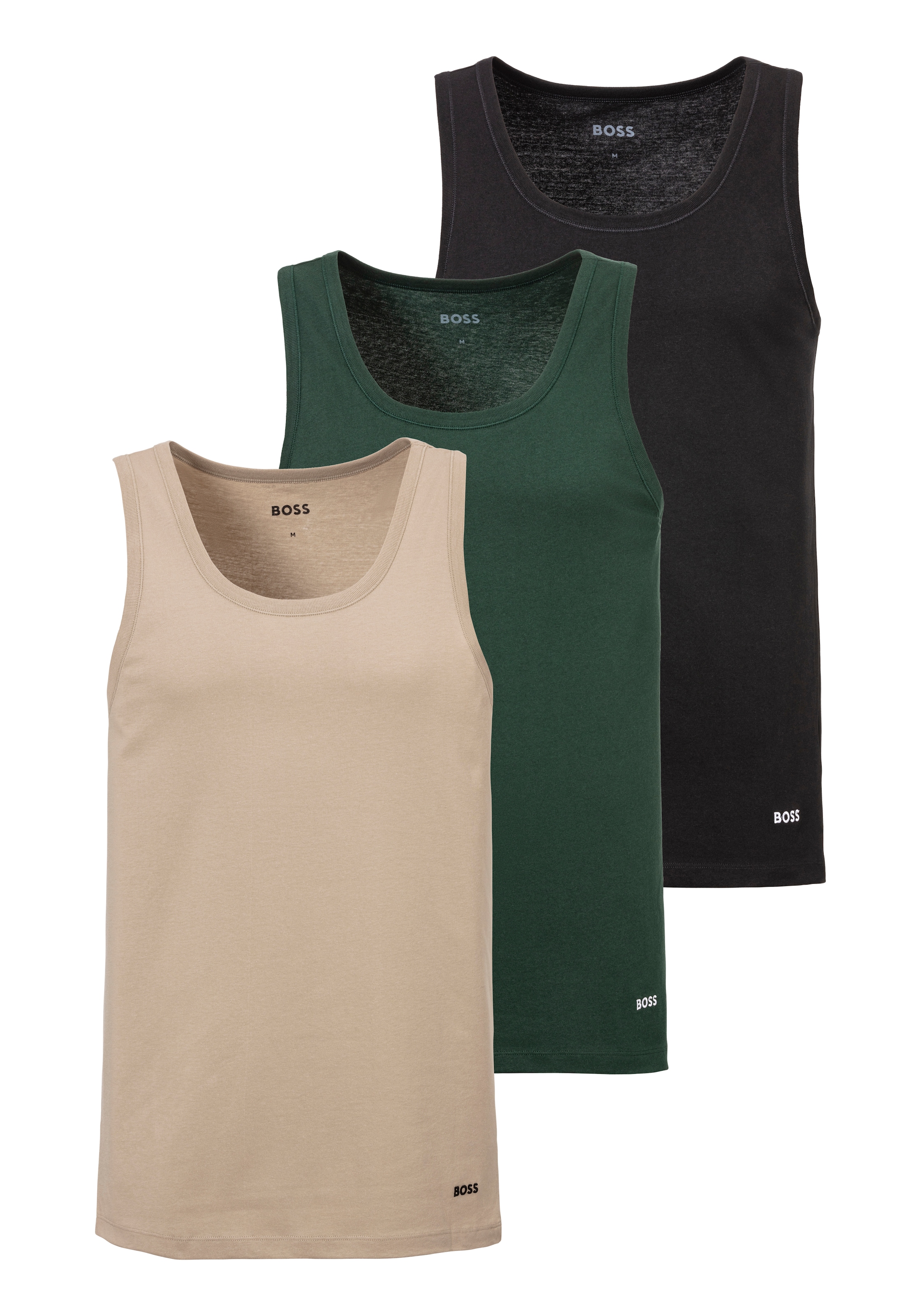 BOSS Tanktop, (Packung, 3 tlg.), mit BOSS Stickerei