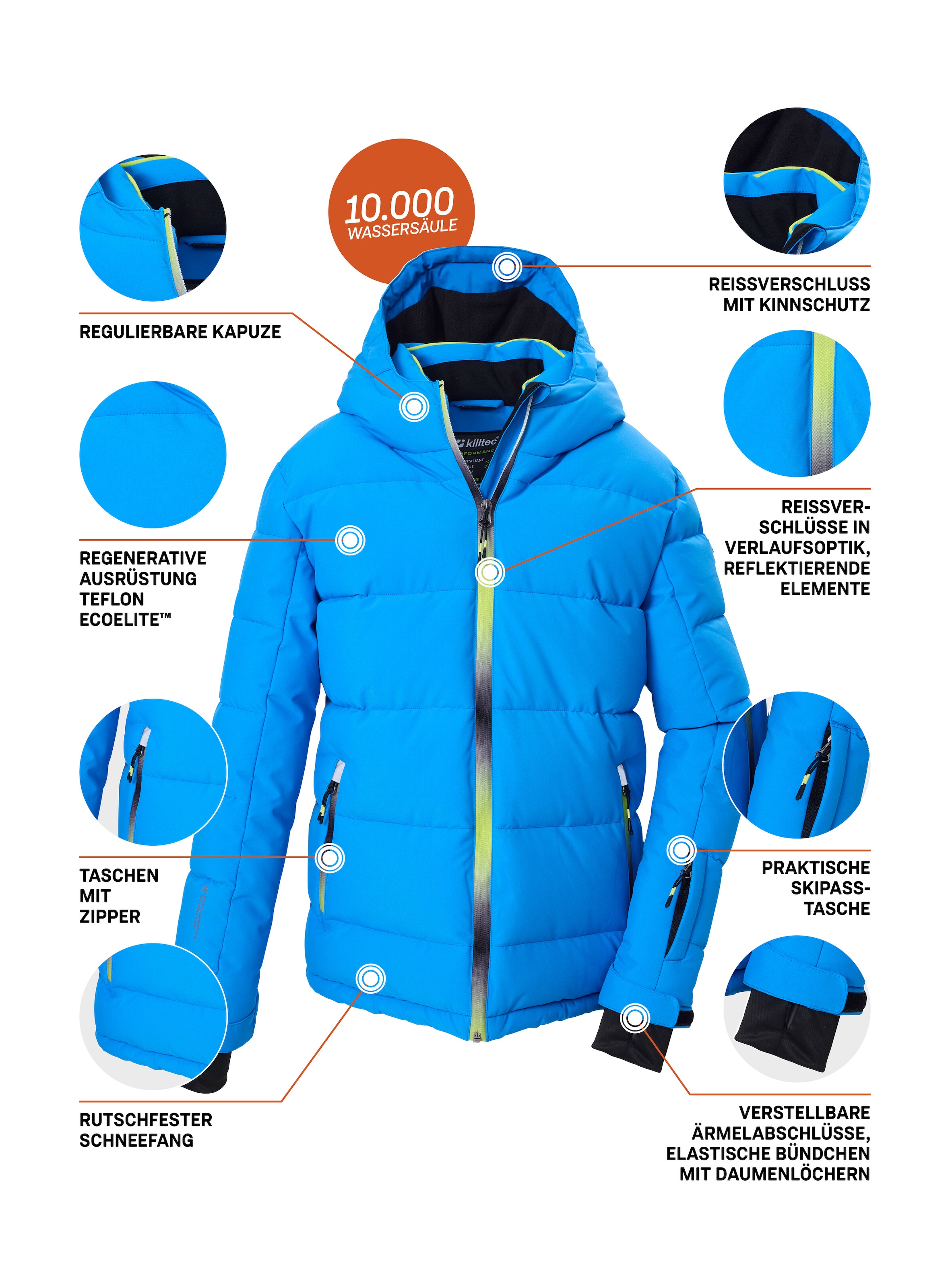 Killtec Skijacke »KSW 203 BYS SKI JCKT« Winddichte, wasserabweisende Kinder-Ski-Steppjacke mit Schneefang
