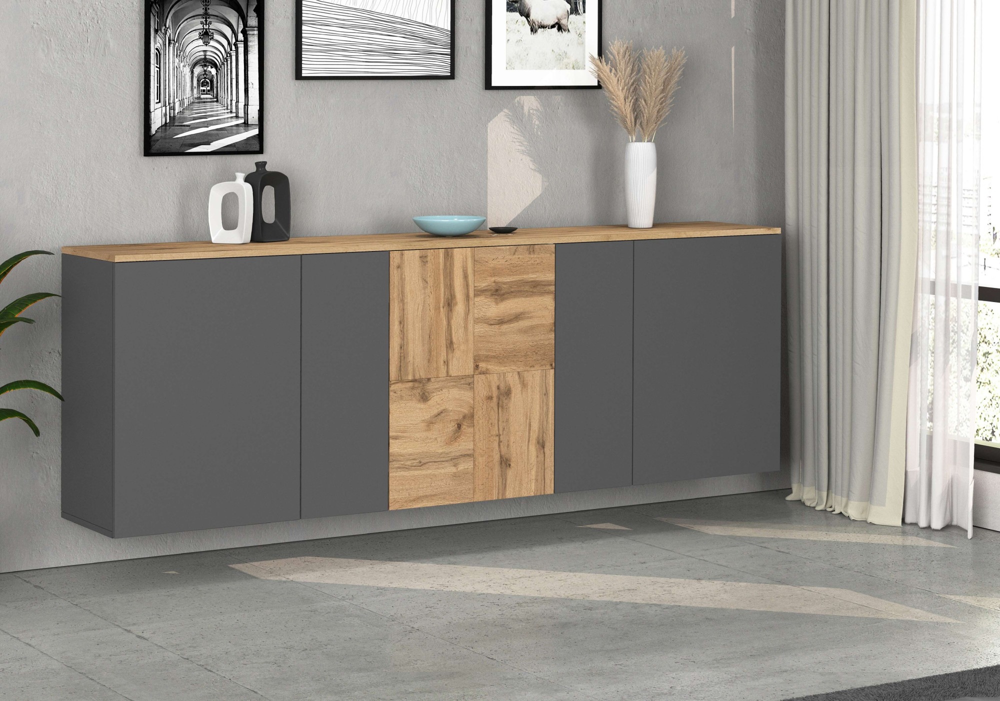 INOSIGN Sideboard »Sideboard ISEO, Kommode, Schrank, Kredenz« 1 Stk. tlg. stehend/hängend, 5 Türen, 6 Fächer, Breite 200 cm
