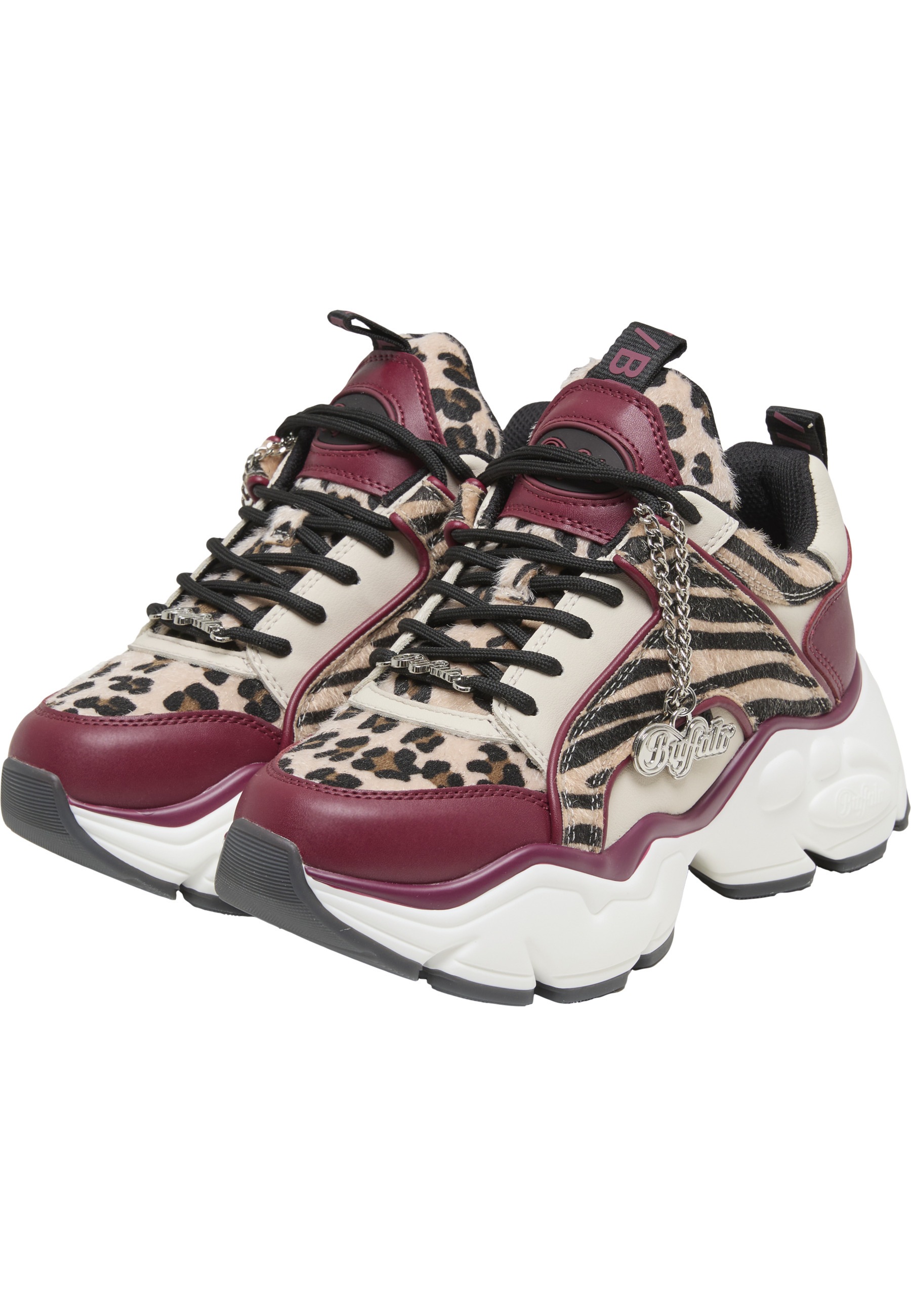 Trainingsschuh BUFFALO "Buffalo BINARY GLAM - VEGAN SUEDE/FUR/NAPPA", Damen, Gr. 37, rot, cream, leo, Schuhe