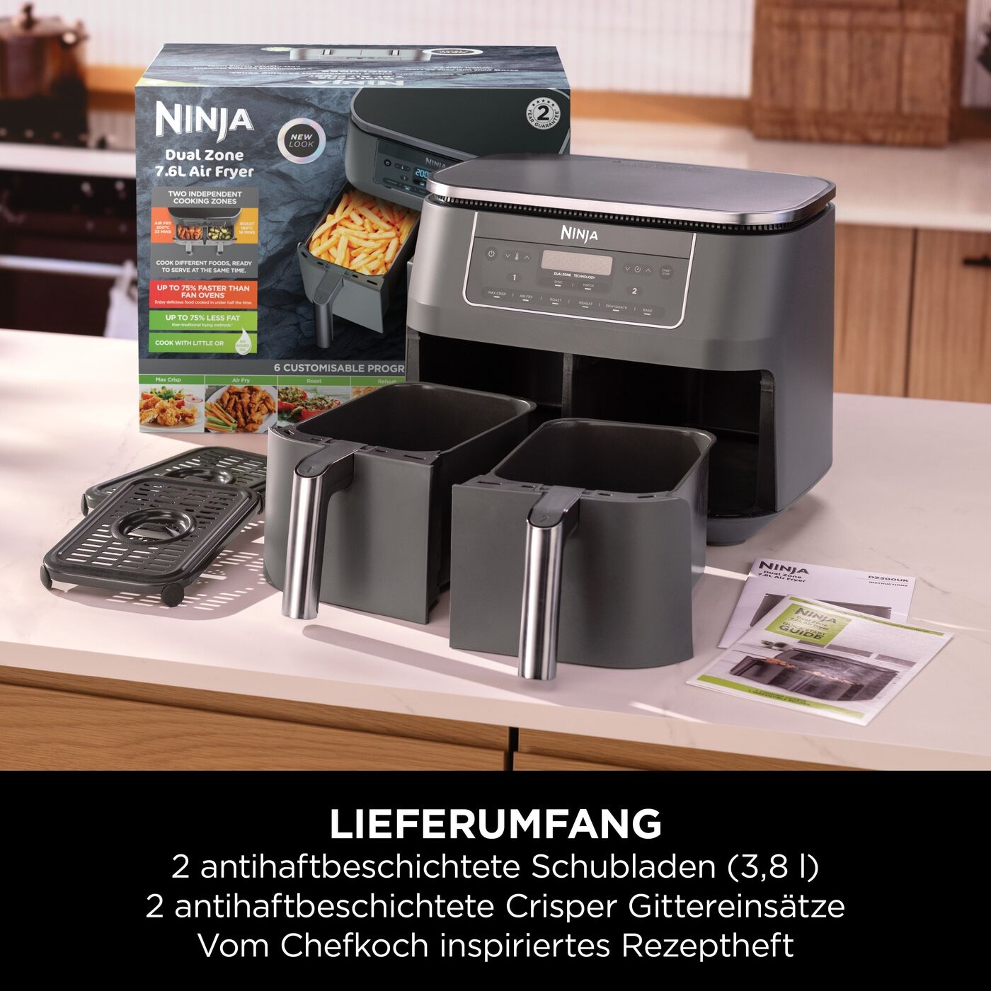 NINJA Heißluftfritteuse »6-in-1 Dual Zone Air Fryer 7,6L DZ300EU« 2470 W