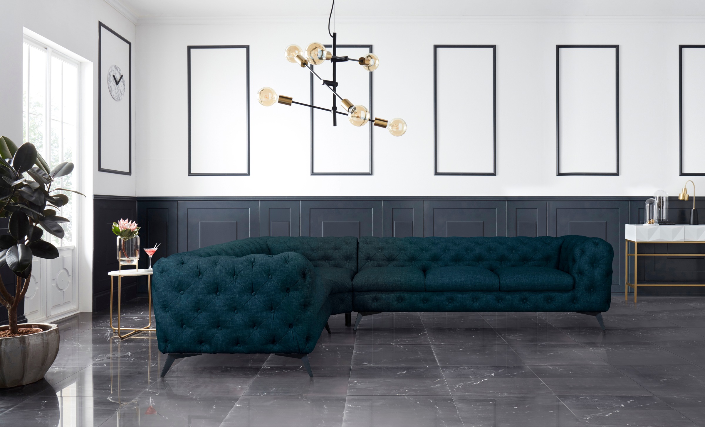 Leonique Chesterfield-Sofa "Ecksofa GLYNIS L-Form mit Wellenunterfederung, günstig online kaufen