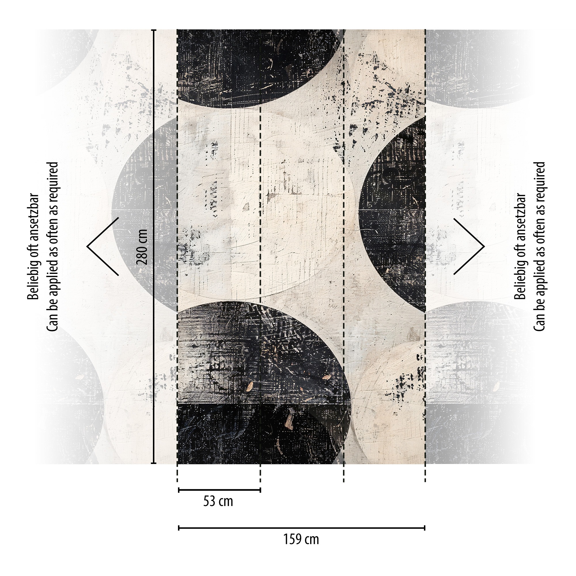 CosmoLiving by Cosmopolitan Vliestapete »Circles Black Fototapete erweiterbar« matt strukturiert Grafischer Used-Look in Kreisdessin