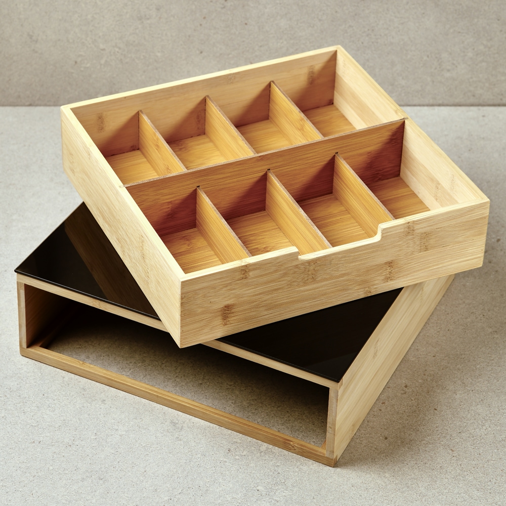 KESPER® Aufbewahrungsbox »Schublade für Kaffee-Kapseln oder Tee, Bambus, FSC«, (1 St.), mit Abstellfläche aus hitzebeständigem ESG-Sicherheitsglas