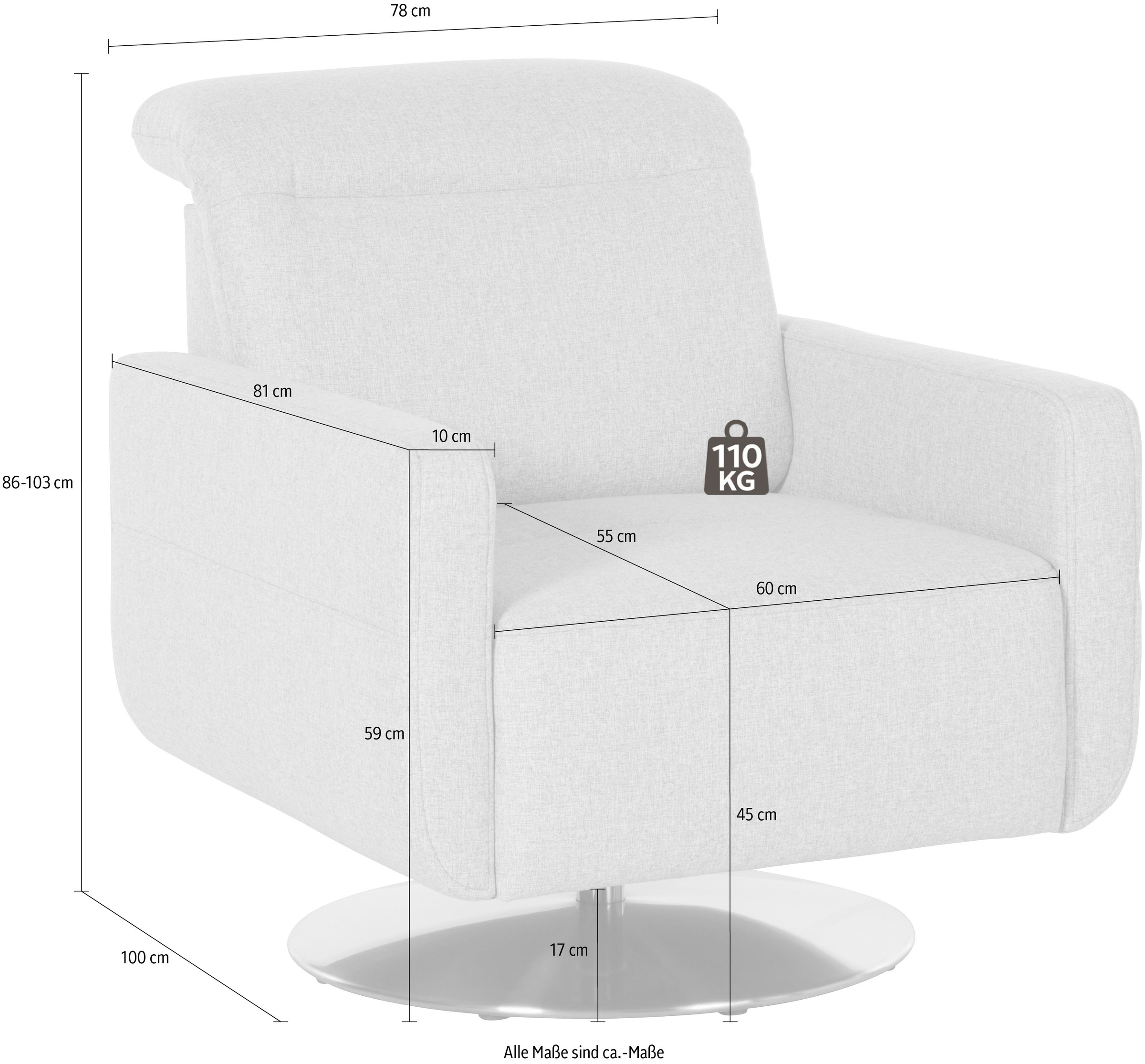 sit&more Drehsessel »Gizeh«, inklusive Kopfteilverstellung, mit Federkern