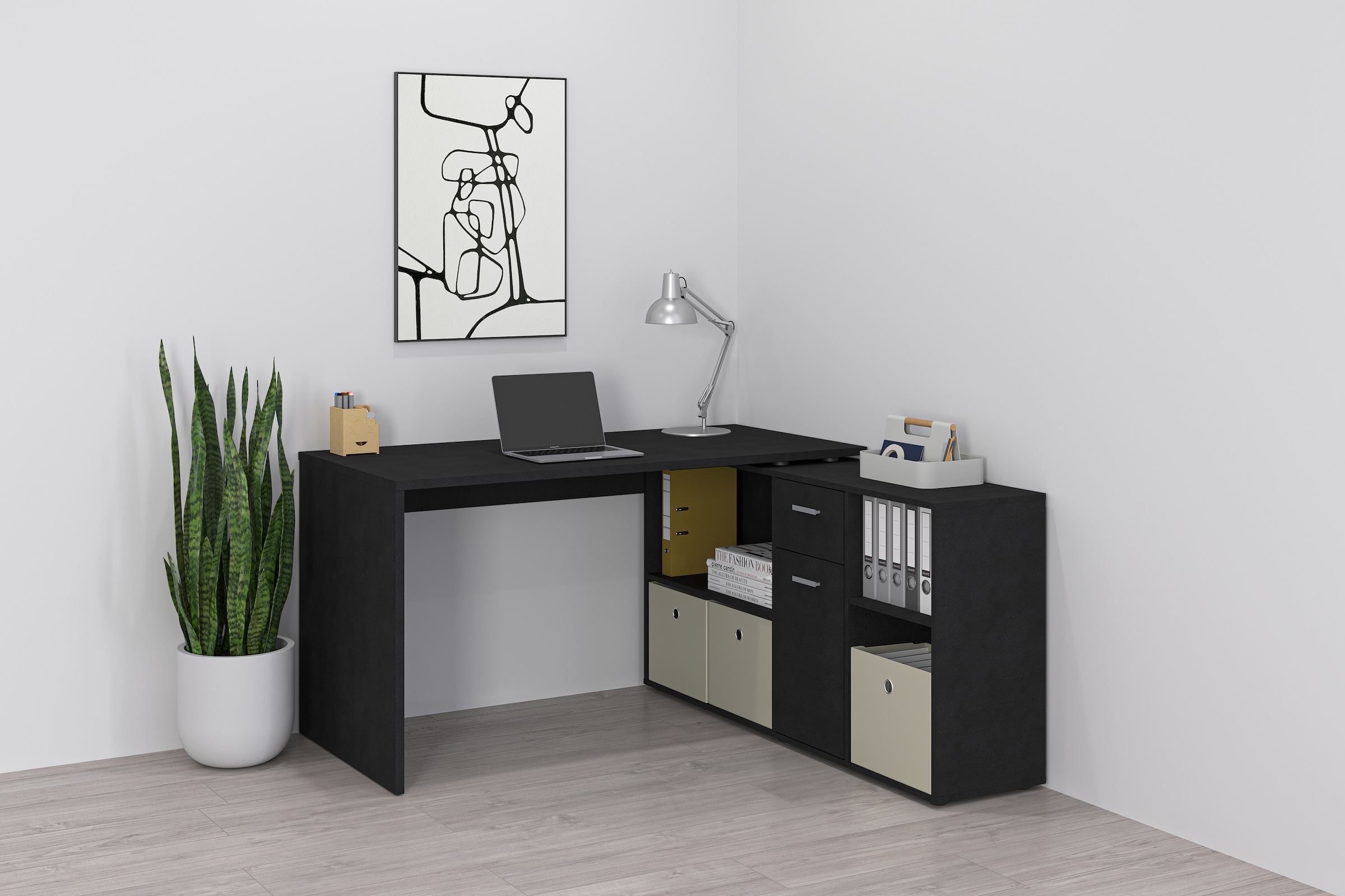 FMD Eckschreibtisch "Lexo" Schreibtisch/Sideboard viel Stauraum, beidseitig günstig online kaufen