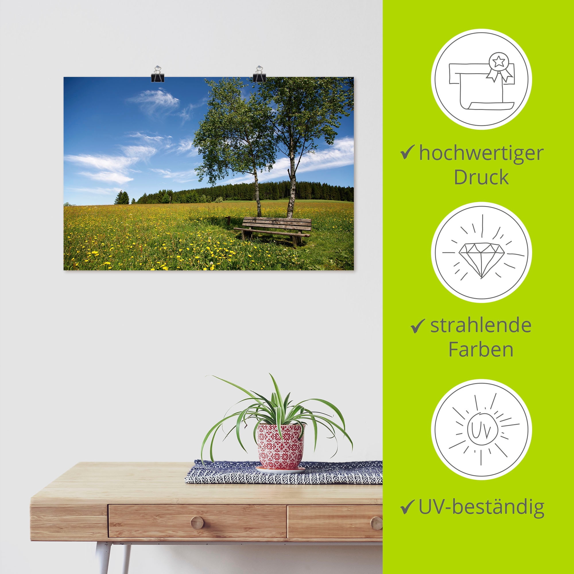 Artland »Einsame Bank auf einer Löwenzahnwiese« Felder 1 Stk. tlg. ohne Rahmen