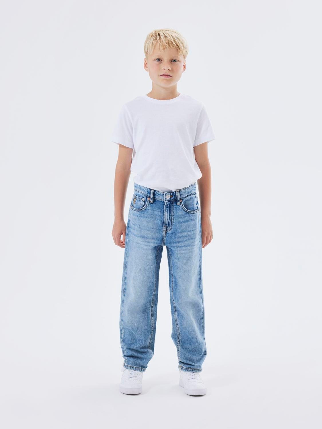 NAME IT Jungen Straight-Jeans "NKMRYAN – Jeans mit geradem Bein, strapazierfähig", blau, Gr. 152, Abriebeffekte, unifarben, Denim/Jeans,