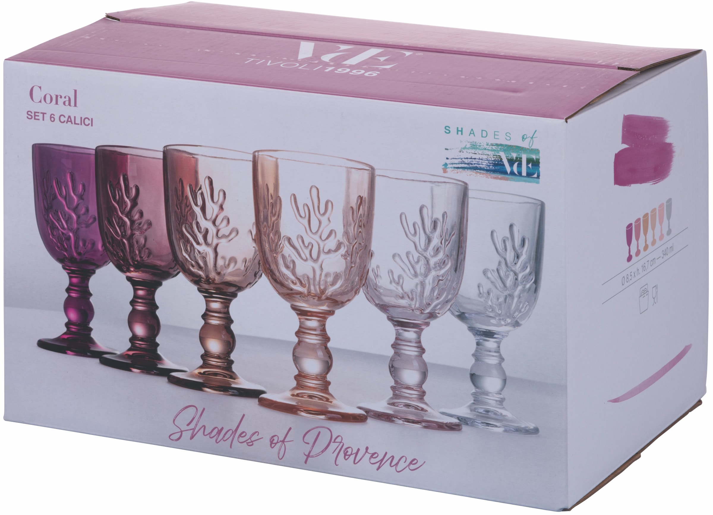 Villa d'Este Weinglas »Coral Provence«, (Set, 6 tlg.), Gläser-Set, 6-teilig, Inhalt 340 ml