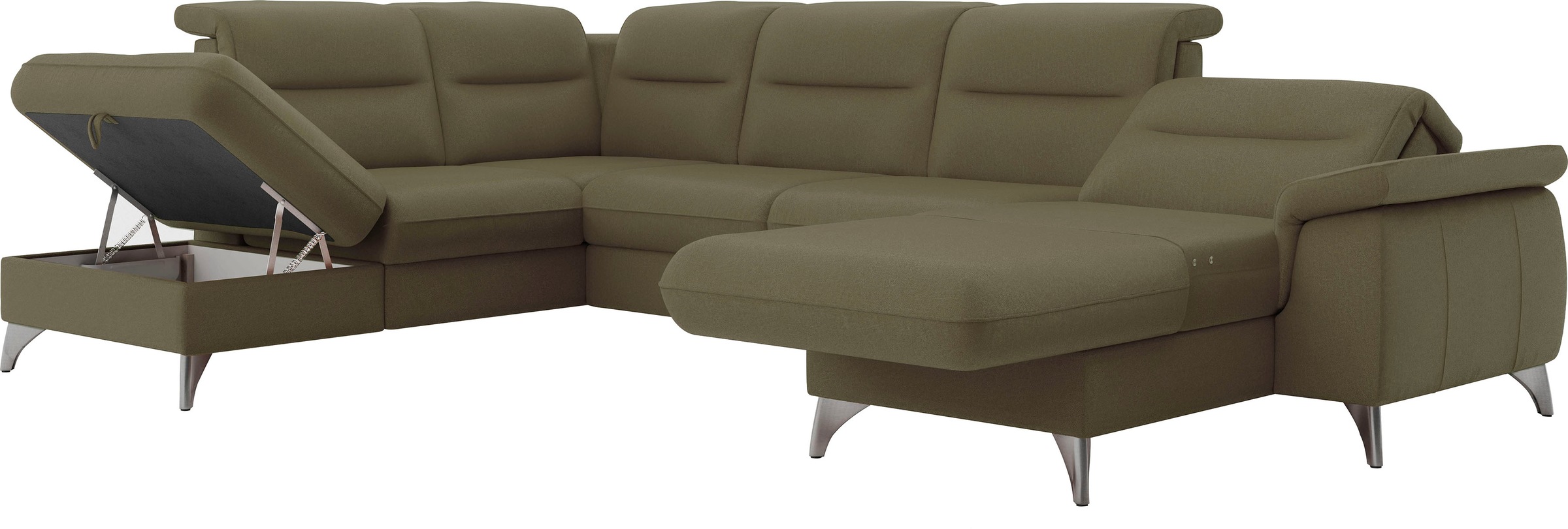 Wohnlandschaft SIT & MORE "Astoria U-Form", grün (olive), B:327cm H:91cm T:225cm, 100% Polyester, Sofas, Wohnlandschaft, wahlweise mit motorischer Relaxfunktion 3