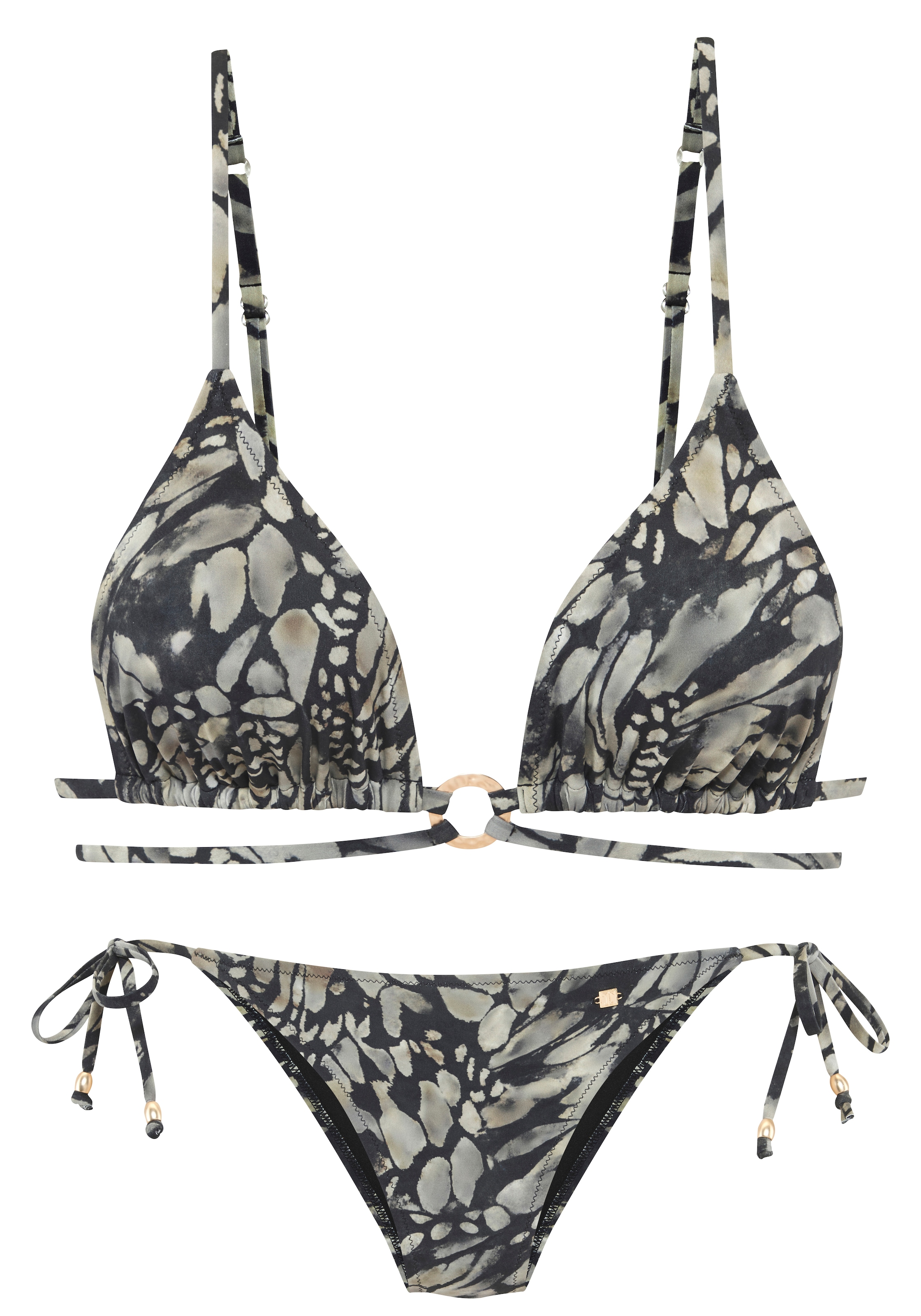 JETTE Triangel-Bikini mit strukturiertem Zierring und zusätzlichem Bindeband