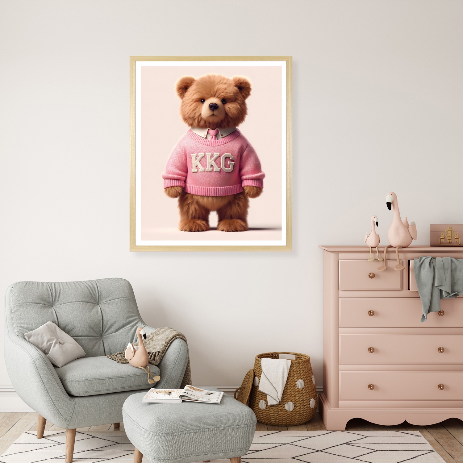queence Bild mit Rahmen "Vintage Teddy Bär Mädchen mit Krawatte in rosa" Bä günstig online kaufen