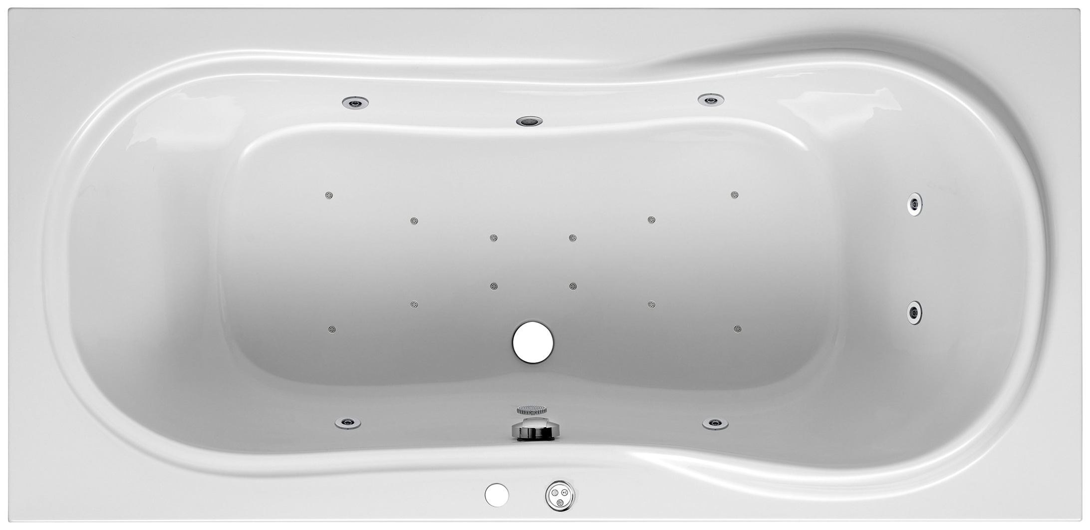 Whirlpool-Badewanne OTTOFOND, B:90cm H:45cm L:190cm T:90cm, weiß, Sanitäracryl, Badewannen, "Palma", Typ Premium, chrom