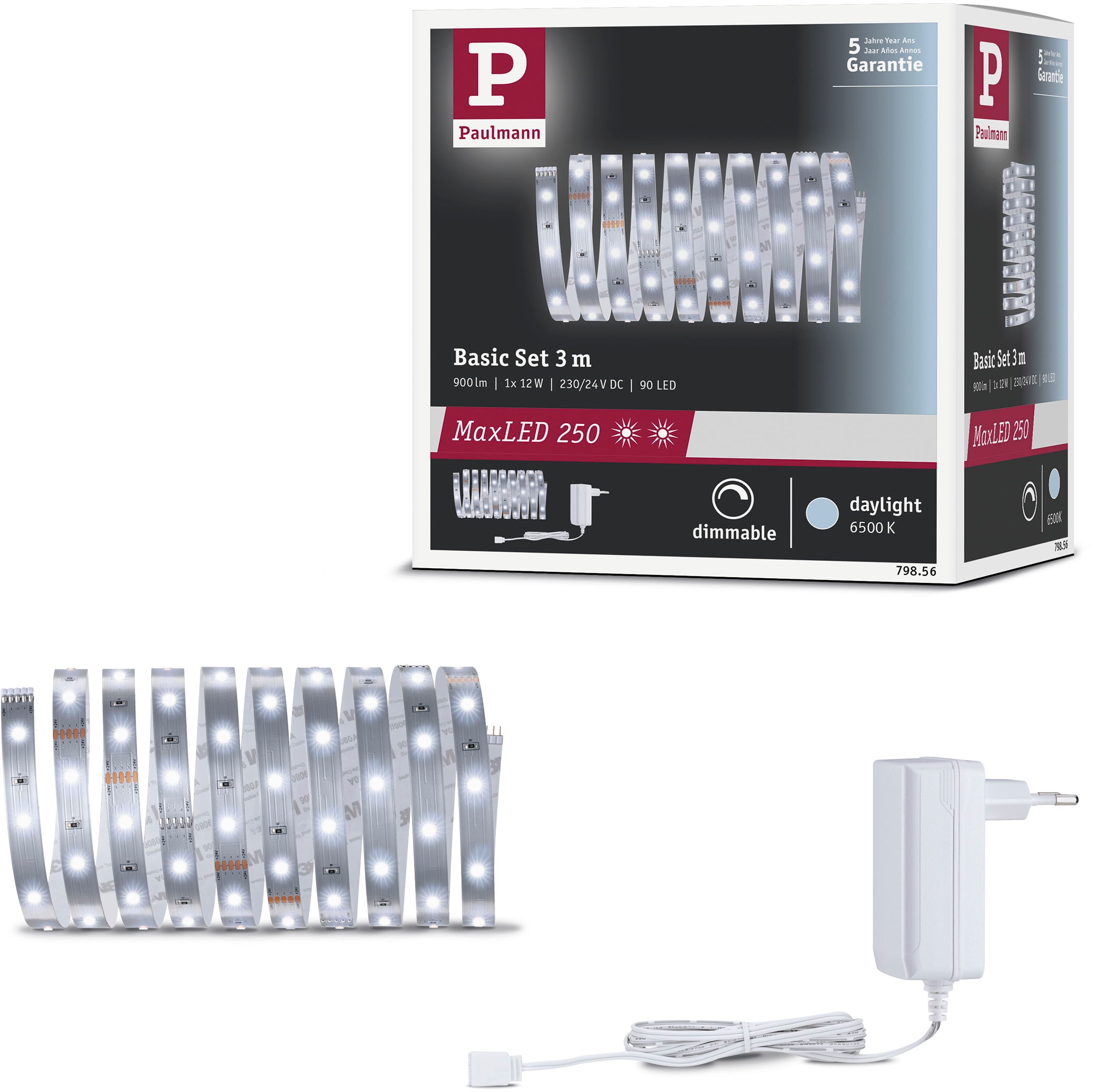 PAULMANN LED Stripe "MaxLED 250 Basisset unbeschichtet 3m Tageslichtweiß", Flammen 1 Stk., silber, Lichterketten
